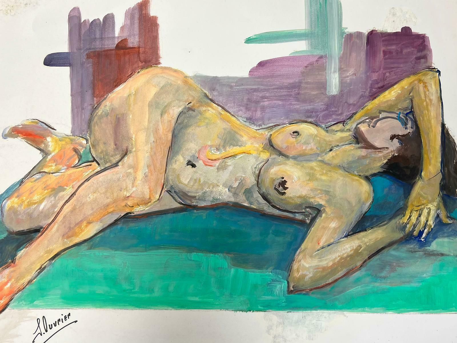 French Modernistreclining Nude Lady Model 1970's French Modernist Painting Provence Collection1970's photo vinterior