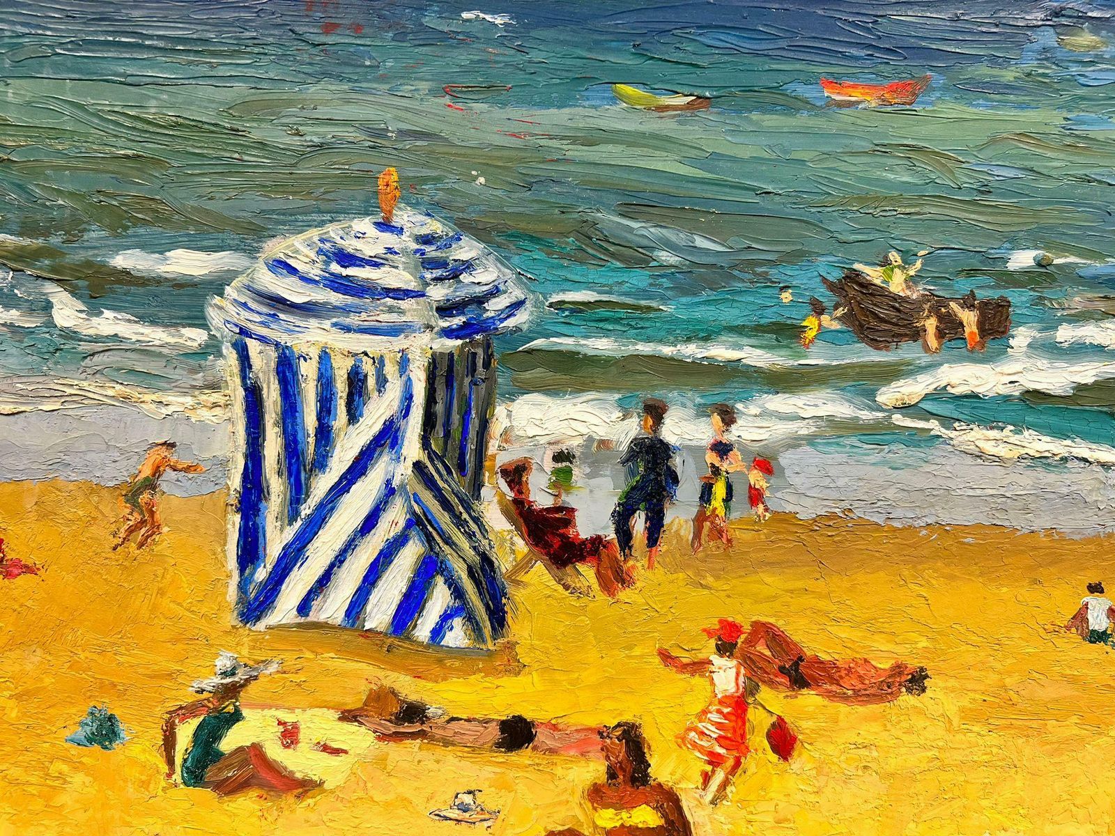 Josine Vignona Fun Day At The Beach In A Hot Summer Day Thick Impasto Oil1960's photo Art