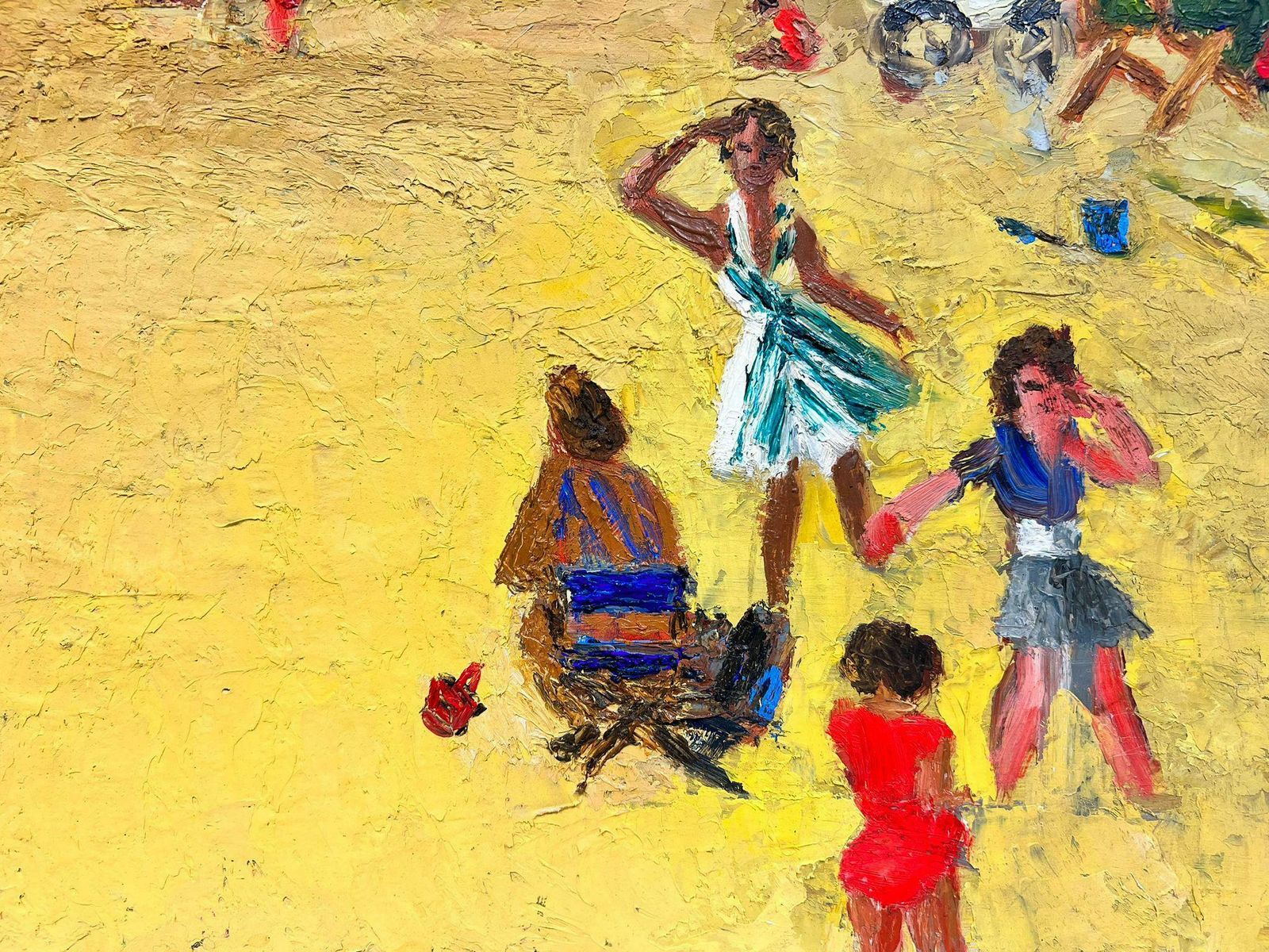 Josine Vignona Fun Day At The Beach In A Hot Summer Day Thick Impasto Oil1960's photo vinterior