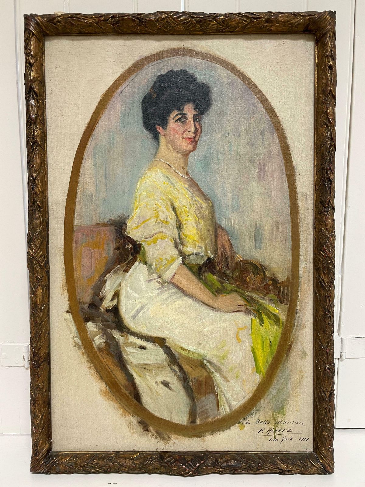 photo furniture Unknownnew York 1911, Fine Portrait Of A Lady Oval Format, Signed & Dated Oilc. 1911
