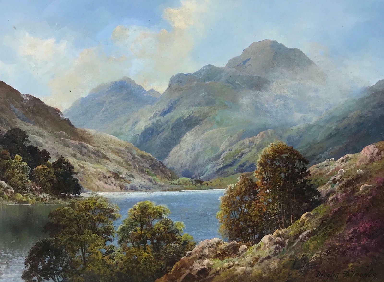 Douglas Falconerfine Scottish Highlands Oil Painting, Majestic Highland Loch Scene, Signed Oil photo Art