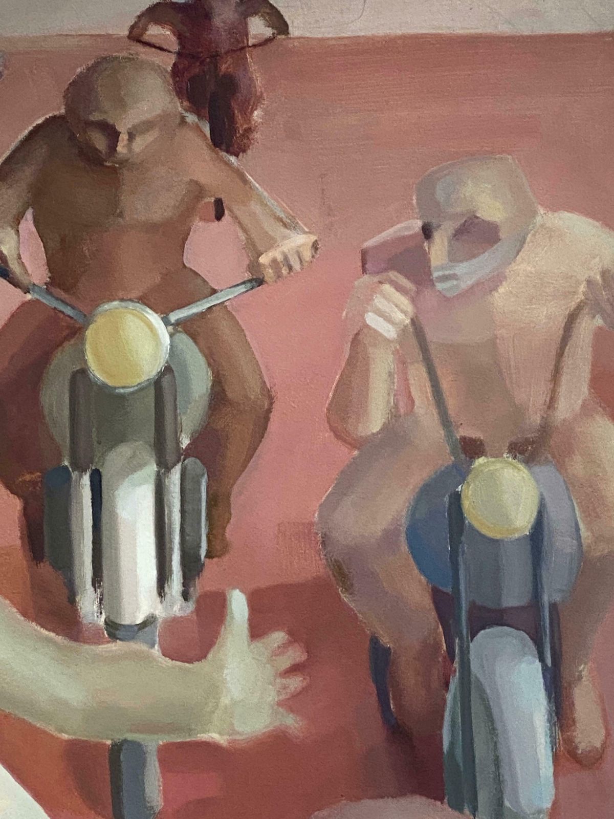 Andresmale Bikers In Desert   Huge French Surrealist Oil Painting Figurative Scene C. 1970s photo Art