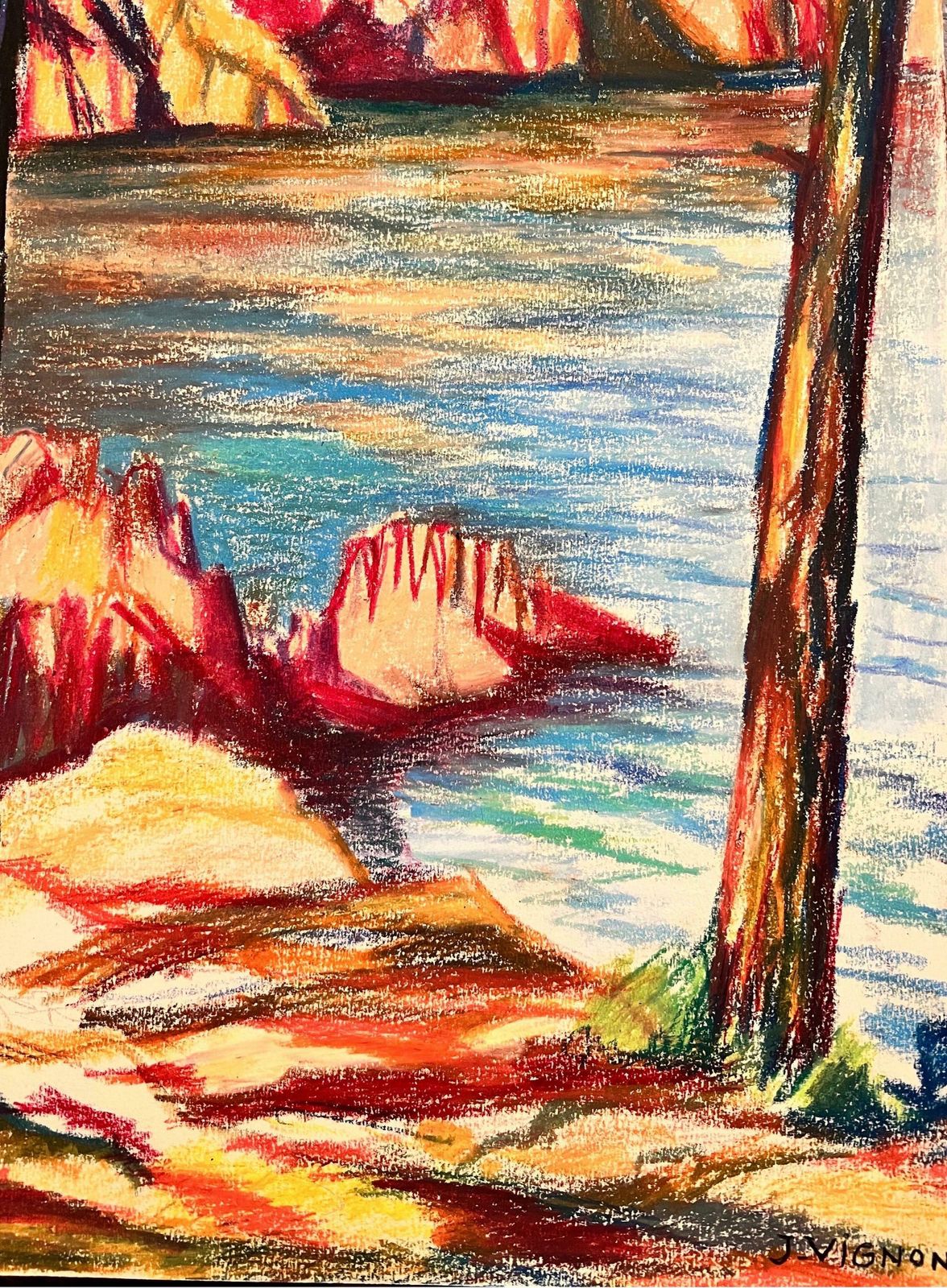 Josine Vignonfrench Bright And Vibrant Pastel Lake Landscape In Le Trayes 1960's photo vintage
