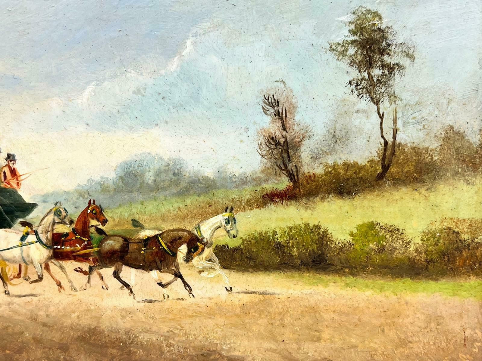 Philip Rideoutantique English Signed Oil Coach & Four Horses With Passengers In Countryside photo for sale