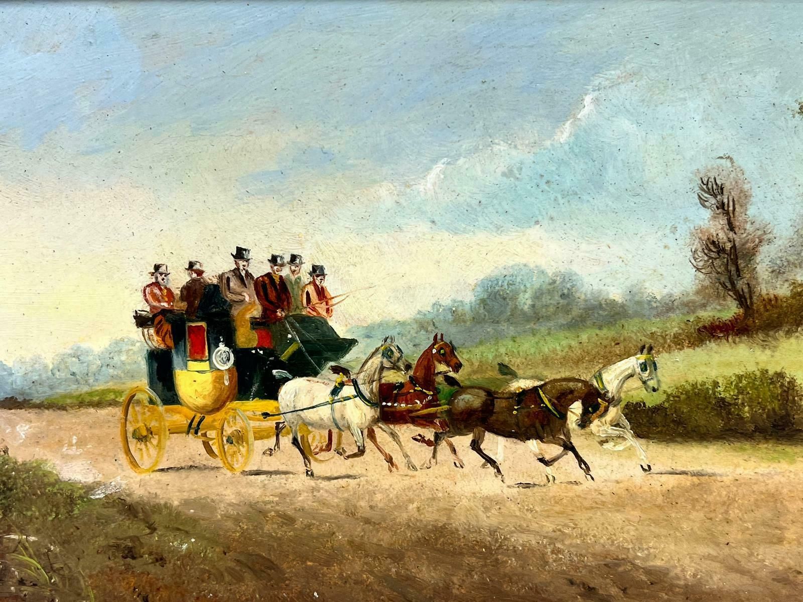Philip Rideoutantique English Signed Oil Coach & Four Horses With Passengers In Countryside photo Art