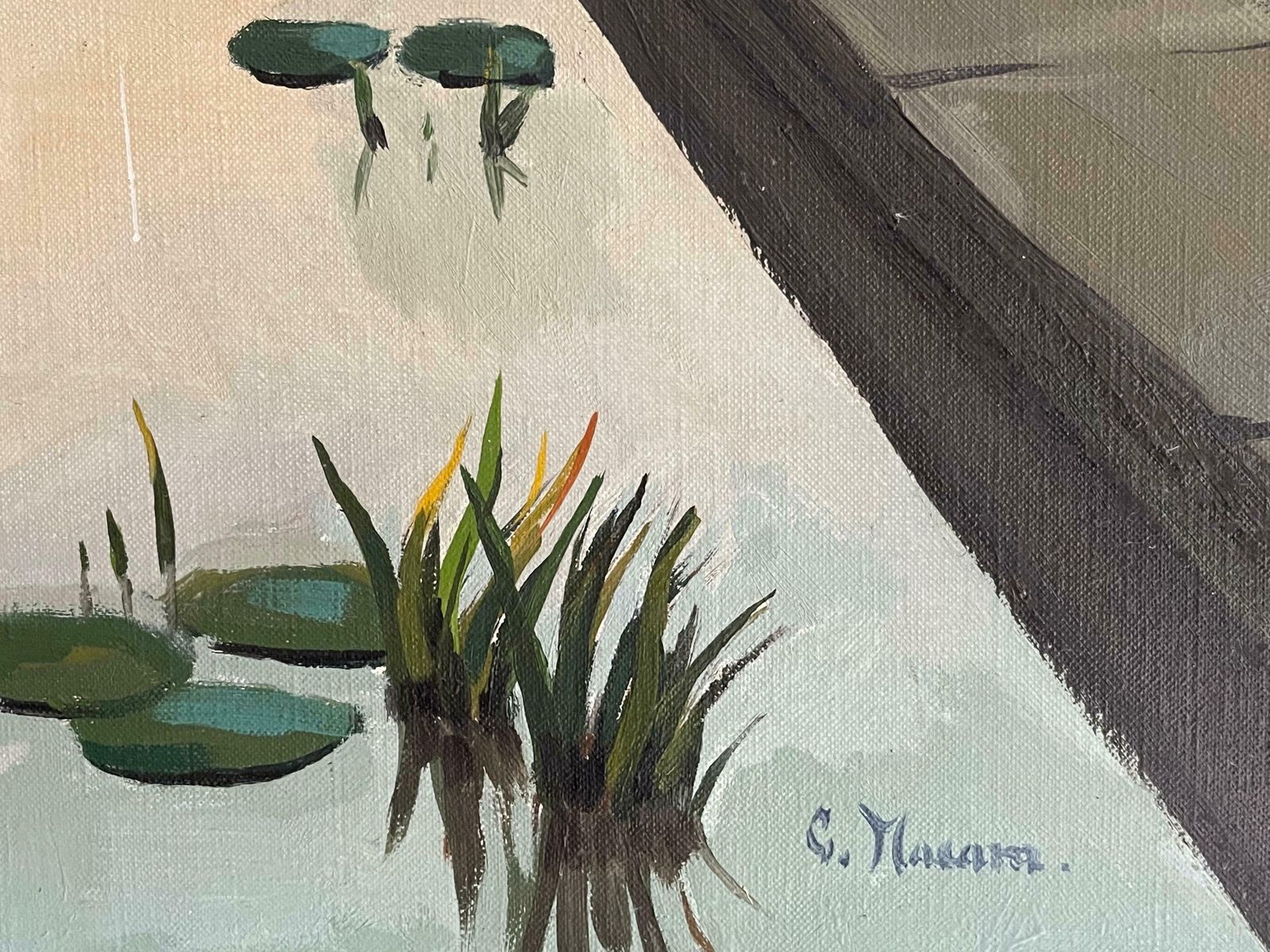 Unknowntuscany Sunset Statue In Waterlily Pool Overlooking Tuscan Hills   Signed Oil C. 1970's photo 2448.0