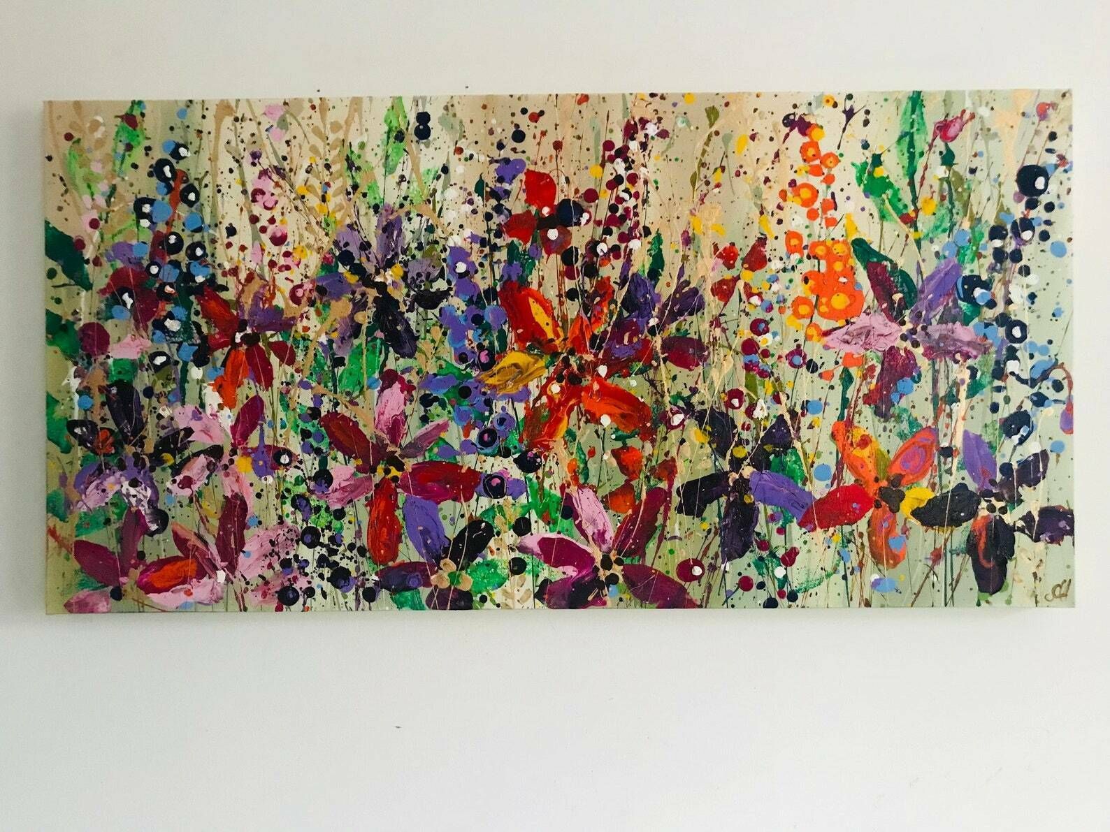 Art Margot..Hand Painted Original Acrylic Floral Art On Canvas 100cm X 50cm photo
