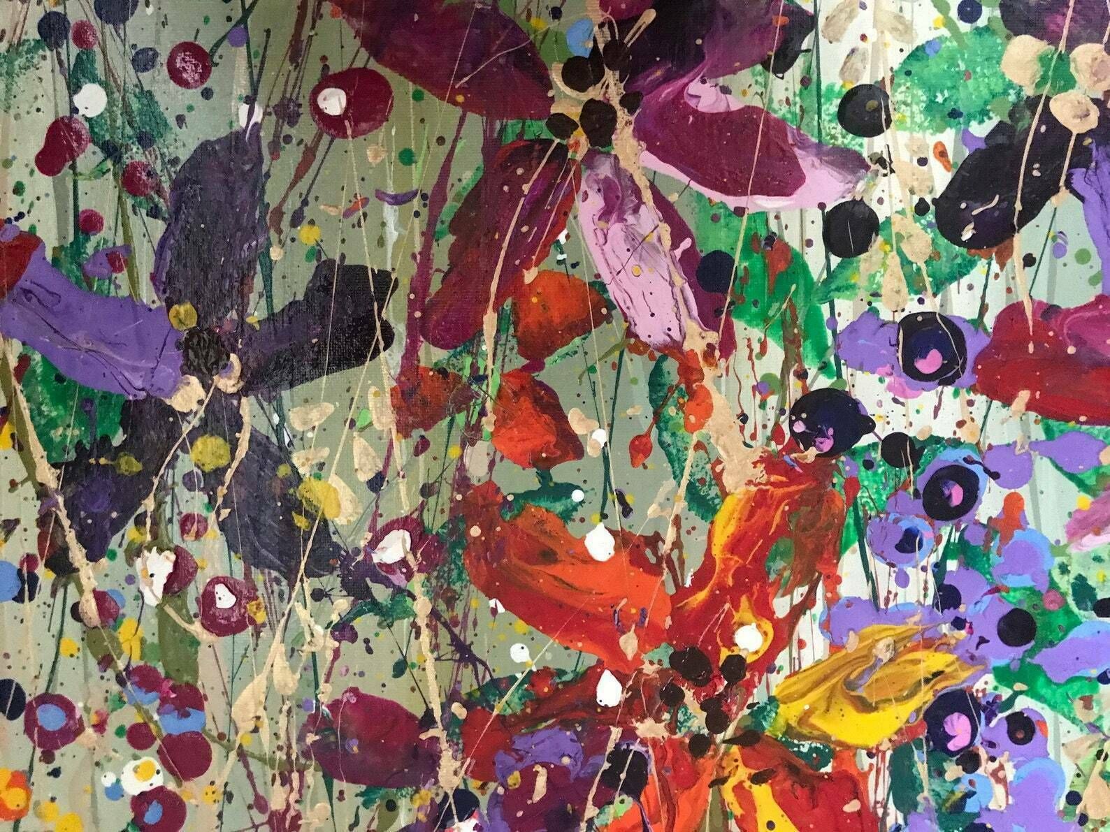 395.0 Margot..Hand Painted Original Acrylic Floral Art On Canvas 100cm X 50cm photo