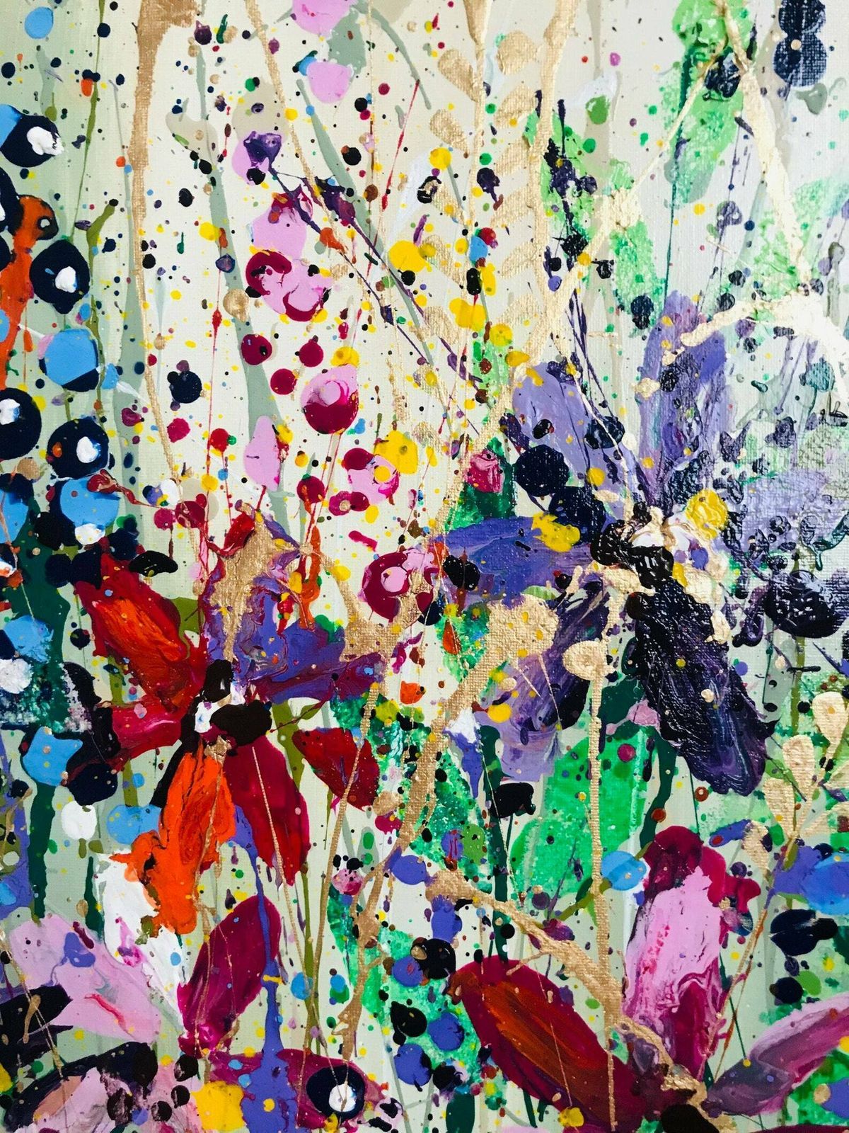 photo vinterior Margot..Hand Painted Original Acrylic Floral Art On Canvas 100cm X 50cm