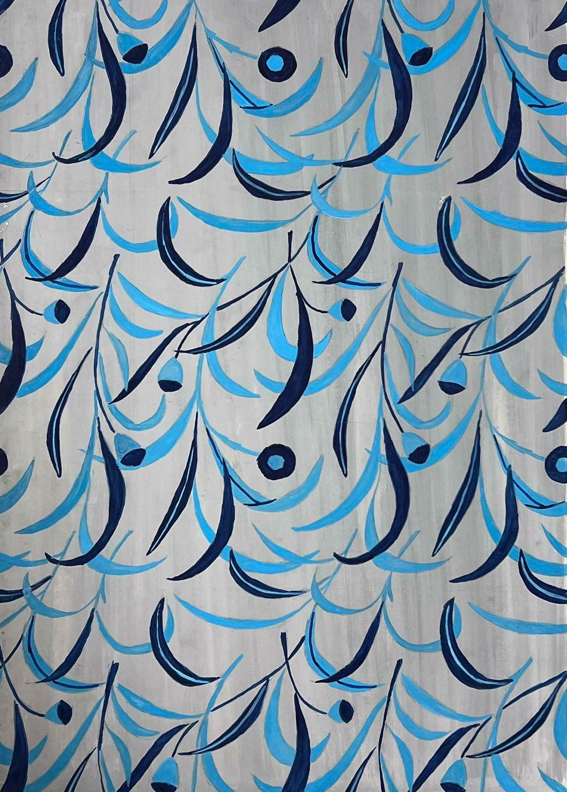 Josine Vignonmid Century French Illustration Blue Leafs Design Wallpaper Design1950s