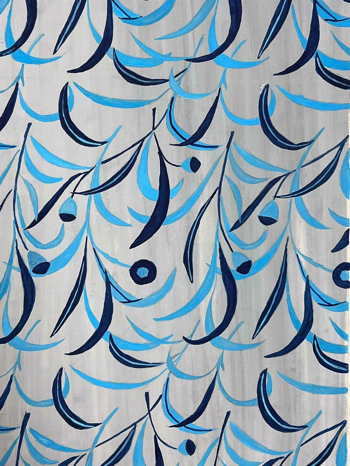 Josine Vignonmid Century French Illustration Blue Leafs Design Wallpaper Design1950s photo 1020.0