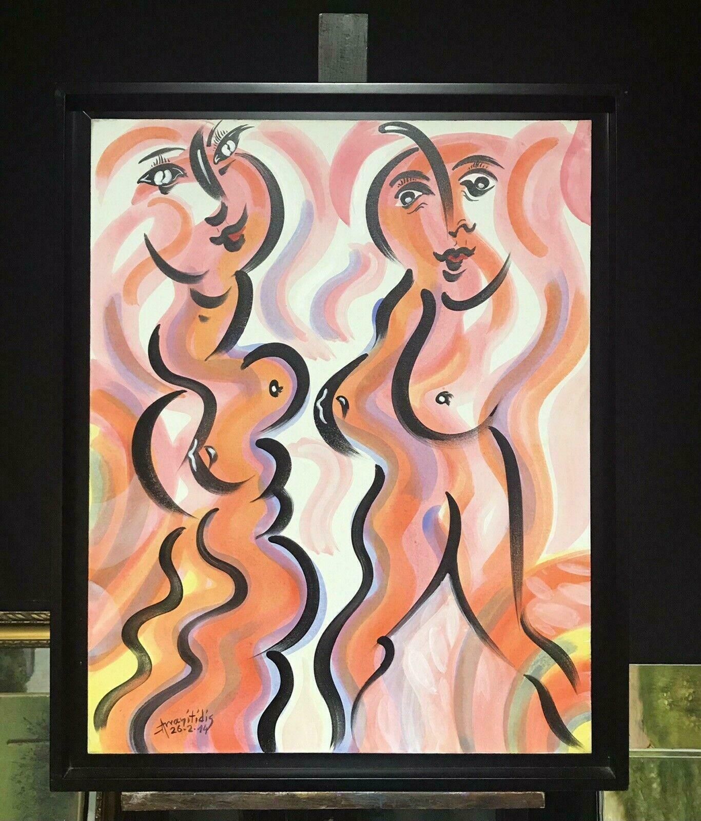 Nico Arvanitidisnico Arvanitidis (B.1943) Huge Signed Greek Oil   Nude Females Modernist Work21st Century photo furniture