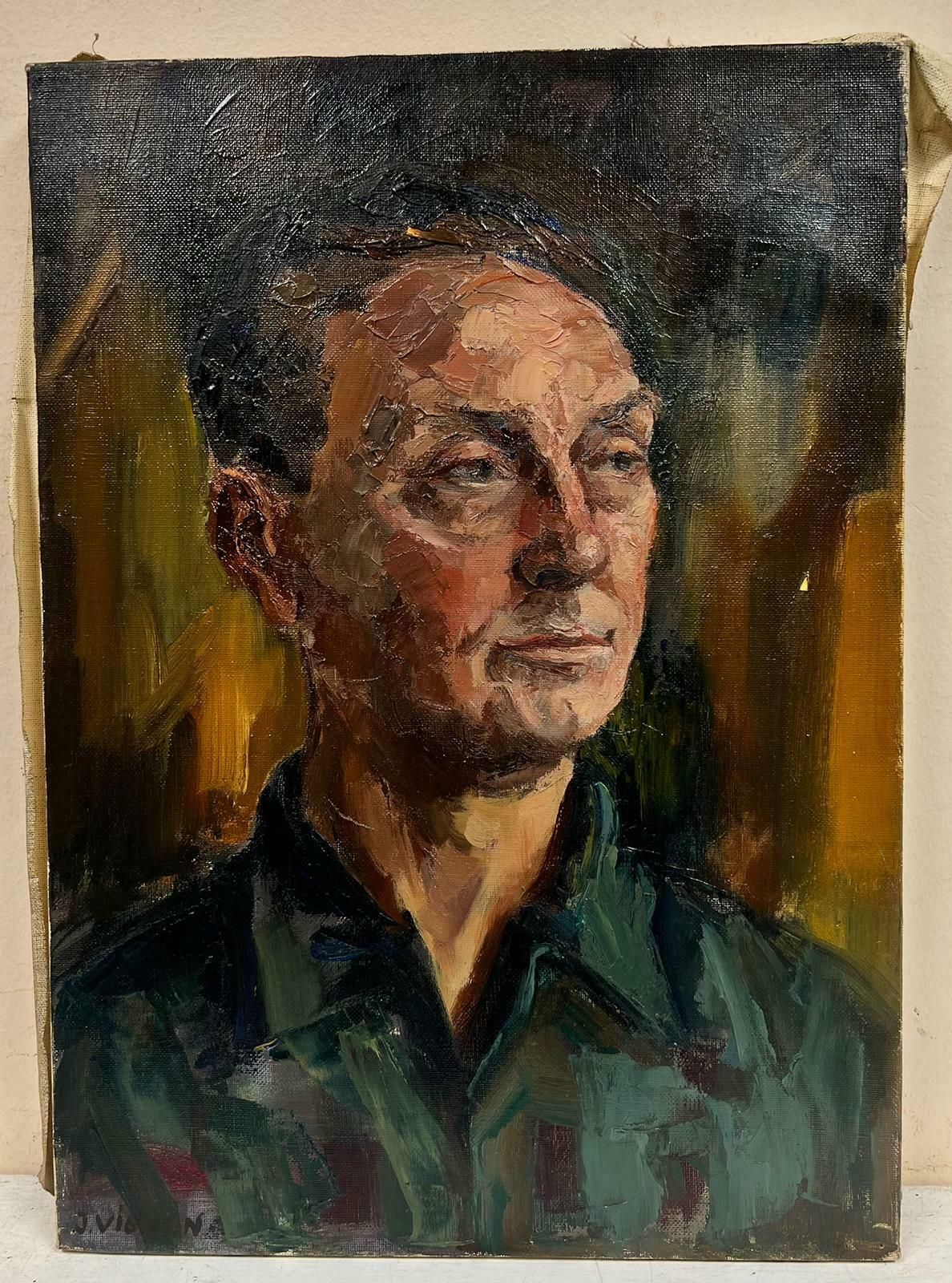 Josine Vignonportrait Of A Posed Man Post Impressionist Signed Oil 1960's photo furniture