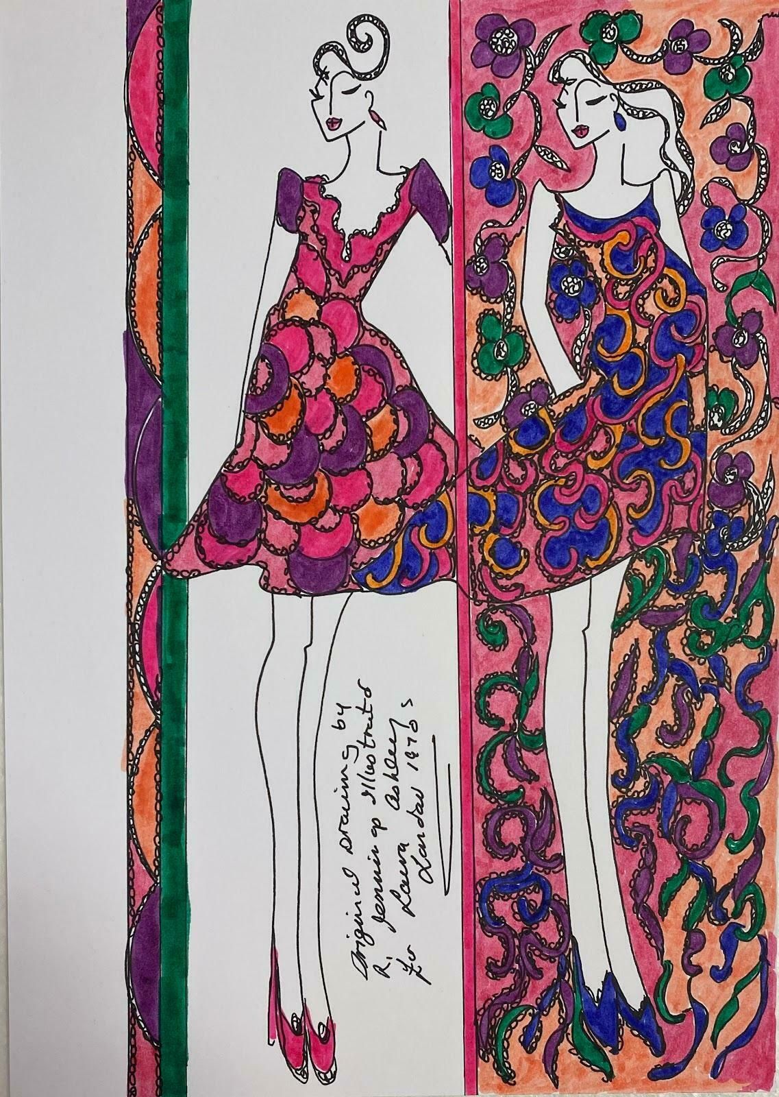 Roz Jenningsoriginal Fashion Design Illustration Watercolor Painting Laura Ashley Designerc.2000