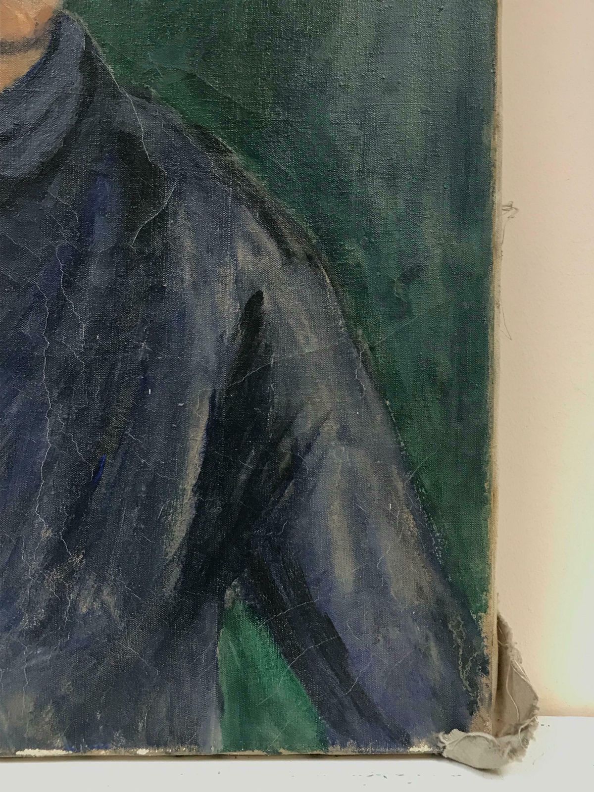 20th Century French School1950's French Signed Oil, Portrait Of Young Man In Blue Jersey photo Art