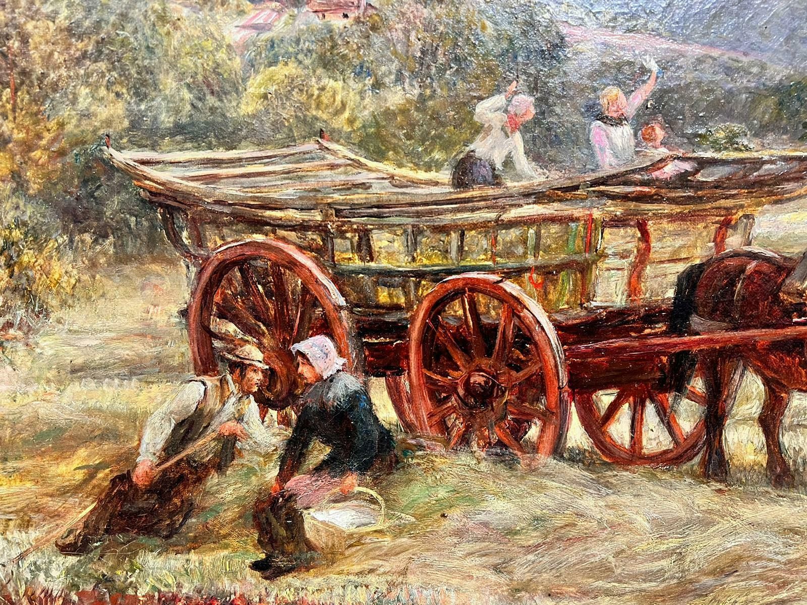 Charles Thomas Burthuge Victorian Signed Oil Painting Hay Making In The Surrey Horse & Cart photo vinterior