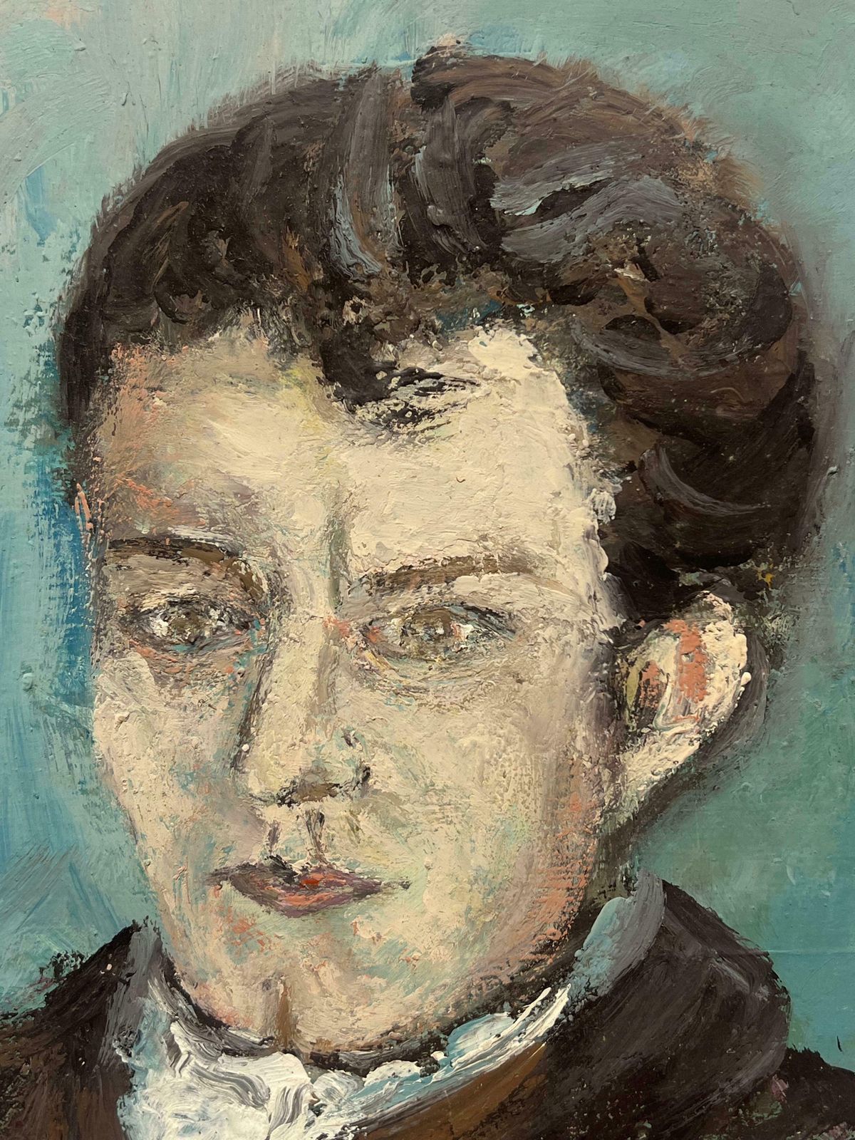 Fanch Lelexpressive Portrait Of A Gentleman In A Cravat Modernist French Oil20th Century photo for sale