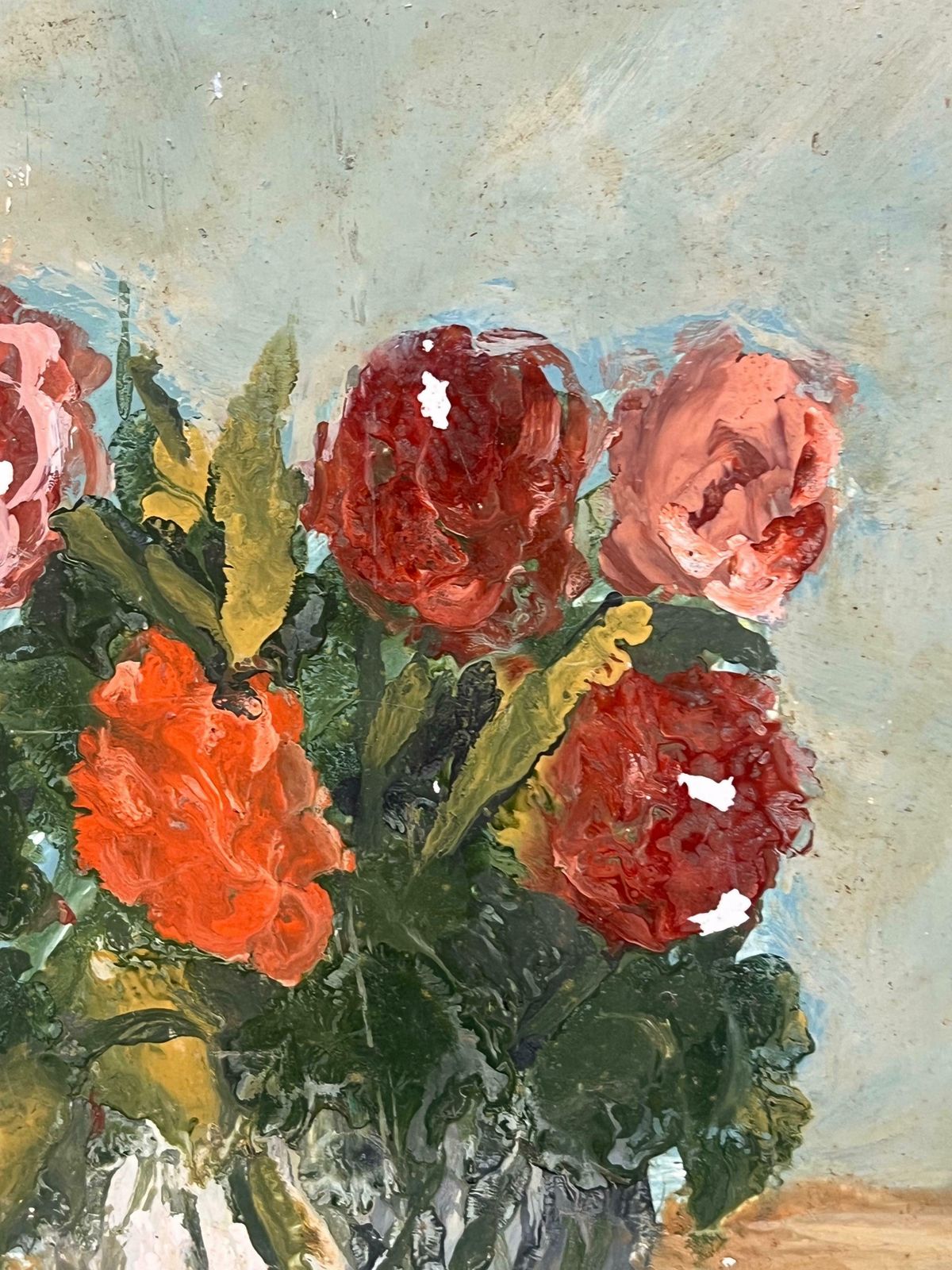 Fanch Lelvibrant Bouquet Of Roses And Carnations In A Glass Vase Still Life Mid Century20th Century photo Art