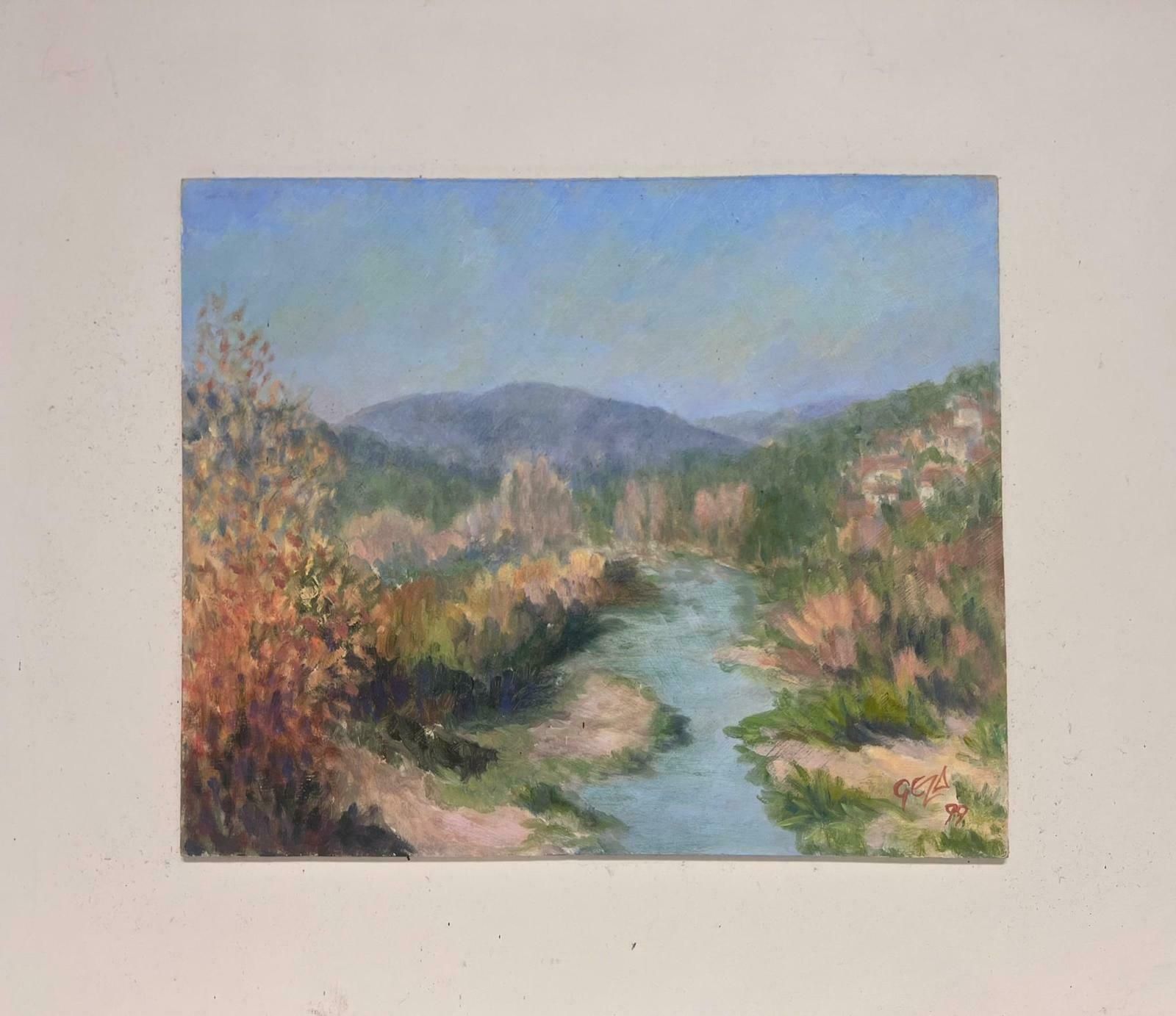 Geza Somerset Paddonblue Stream Through The Valley Contemporary British Oil Painting photo furniture