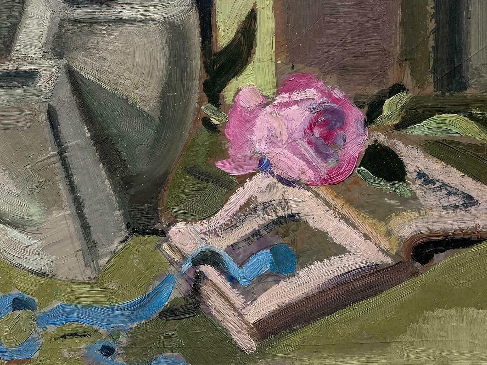 Louise Alix1930's French Impressionist Pink Rose On Book Interior Scene1940's photo Art