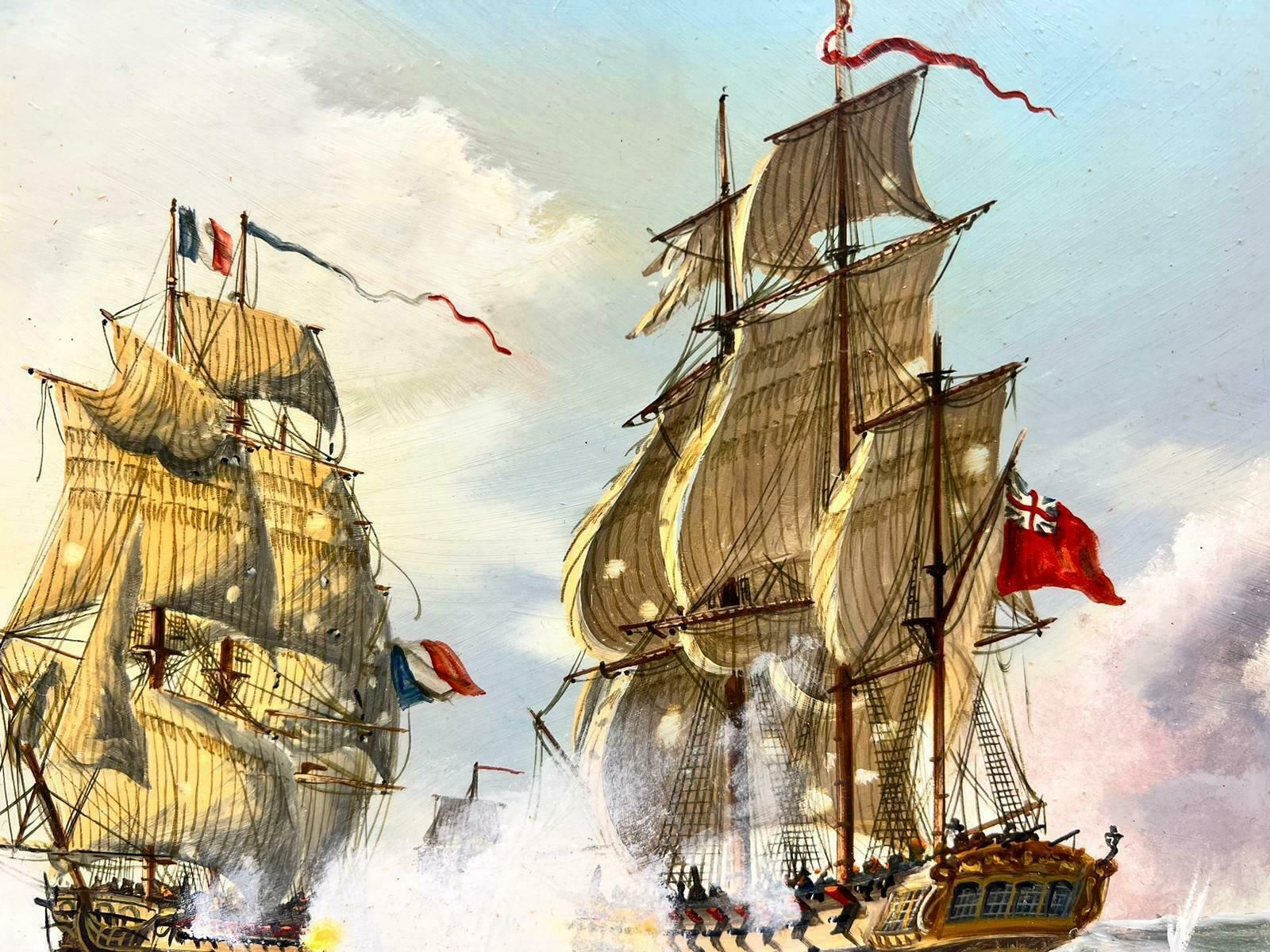 Contemporary English Schoolenglish School Oil Painting Napoleonic Wars Naval Engagement Battle At Sea photo 1224.0