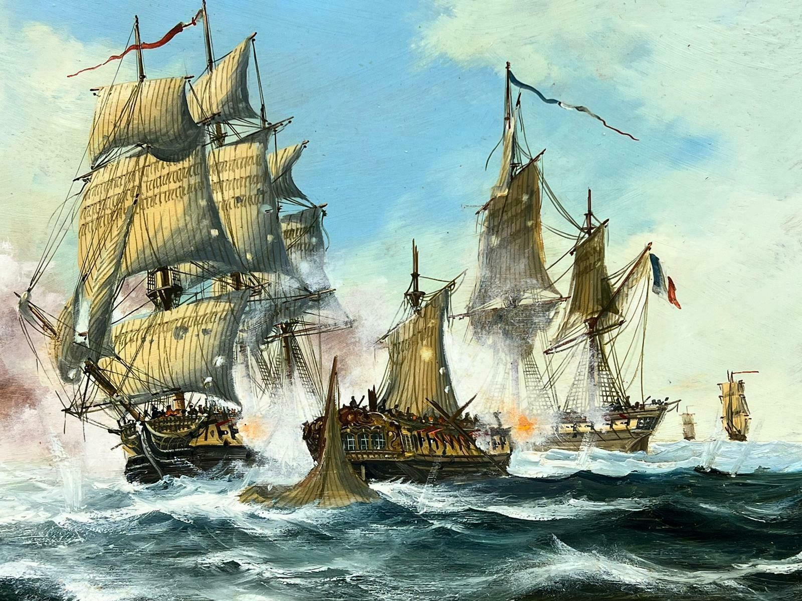Contemporary English Schoolnaval Engagement Napoleonic Wars Sea Battle Fine English Oil Painting photo furniture