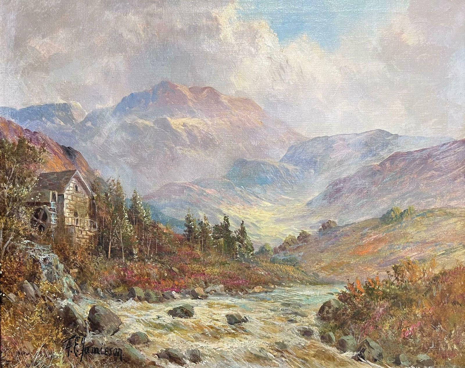 F. E. Jamiesonantique Scottish Highland Summer The Old Mill By The River Valley Landscape1920's