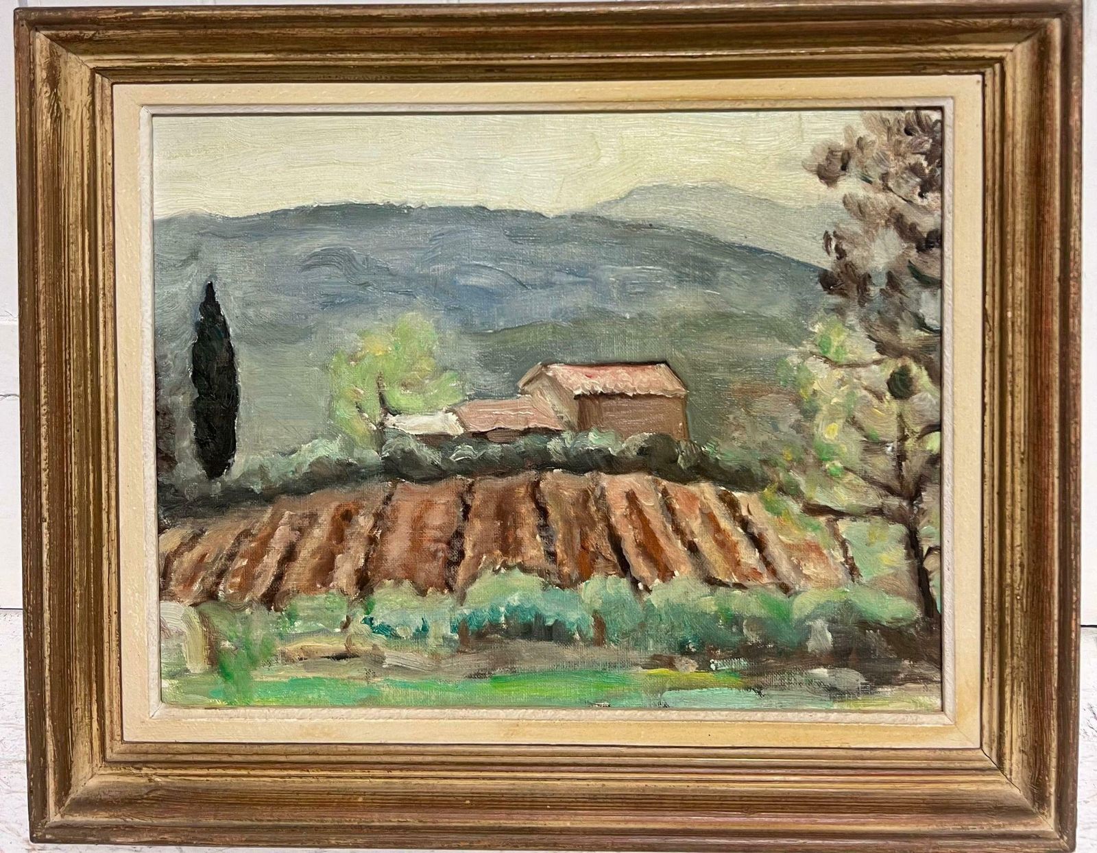 French Schoolmid 20th Century French Post Impressionist Oil Sludgy Green Provence Landscape1960's
