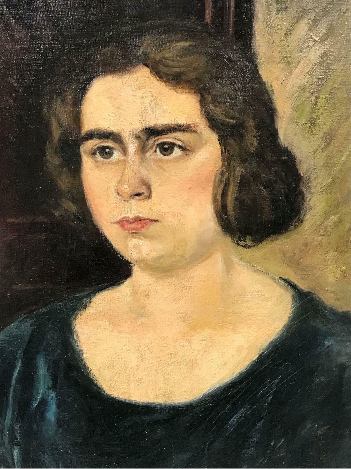 20th Century French School1950's French Oil, Portrait Of A Young Lady With Bobbed Hair & Moody Expressionc. 1950's photo vinterior