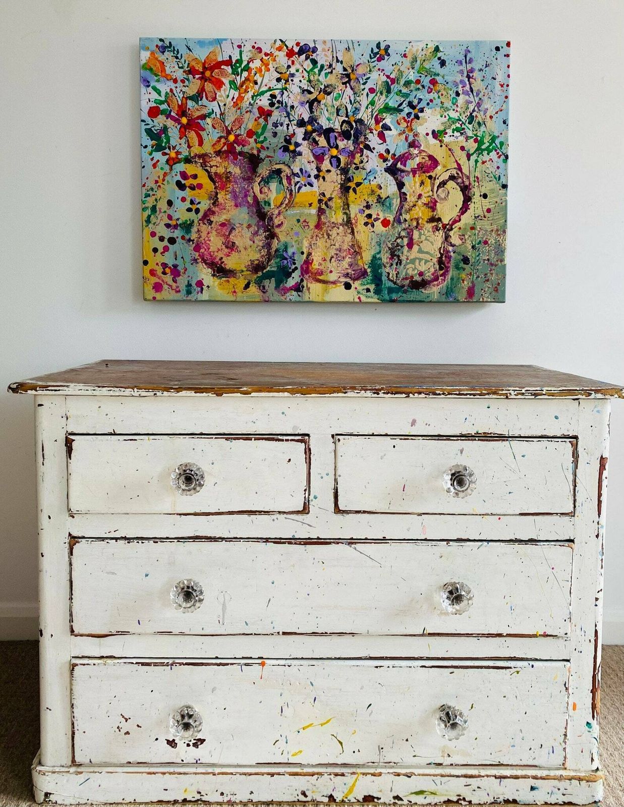Polly..Hand Painted Original Acrylic Art On A Up Cycled Canvas 90cm X 60cm photo furniture