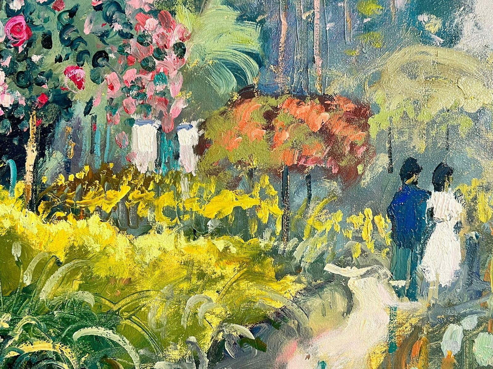 Guy Benardfigures Walking In Monet's Garden Giverny French Impressionist Signed Oil photo for sale