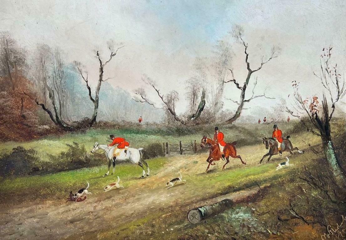 Philip Rideoutthe English Fox Hunt Oil Painting Huntsman Red Jackets On Horseback With Houndsc.1890's