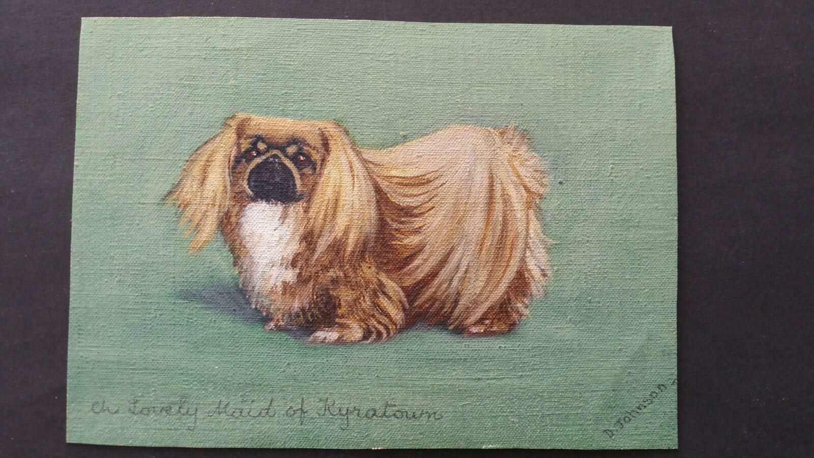 Dorothy Alexandra Johnsonenglish School Mid 20th Century Oil Painting: Pekingese Dogc 1950s photo furniture