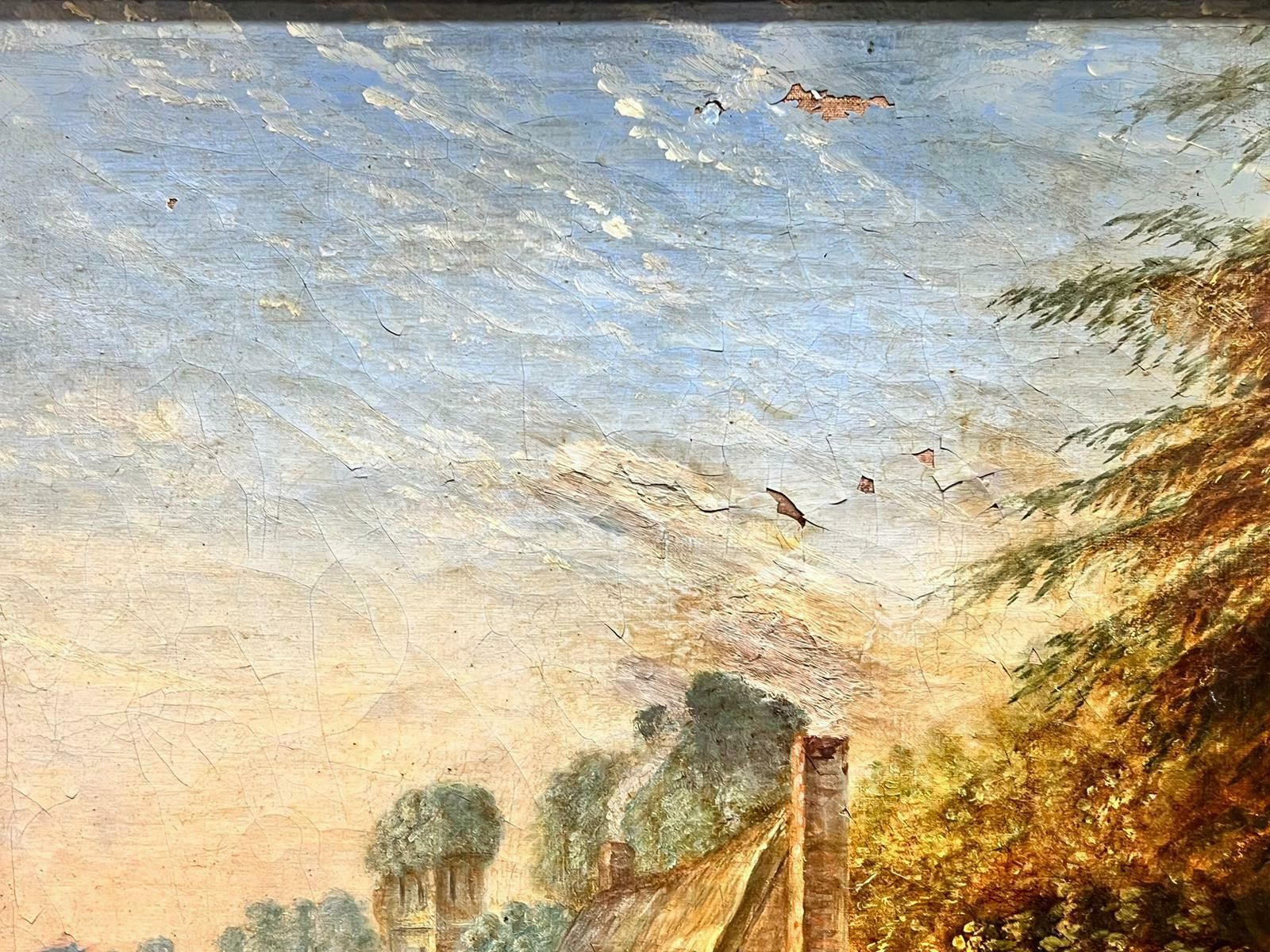 Antique Englishhuge Victorian English Oil Painting For Restoration Family Playing Games Outside photo Art