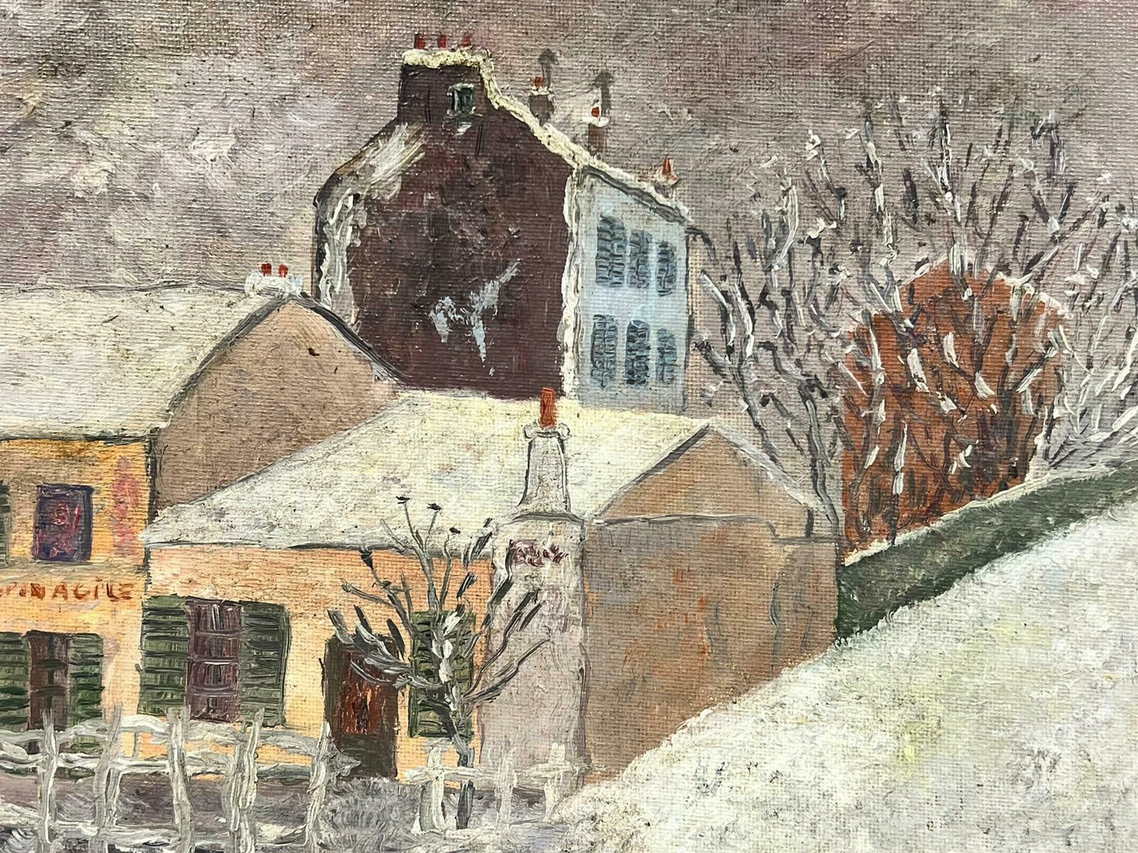 French Schoolmontmartre Paris In Snow Latin Agile Street Scene Signed French Oil 20thc photo for sale