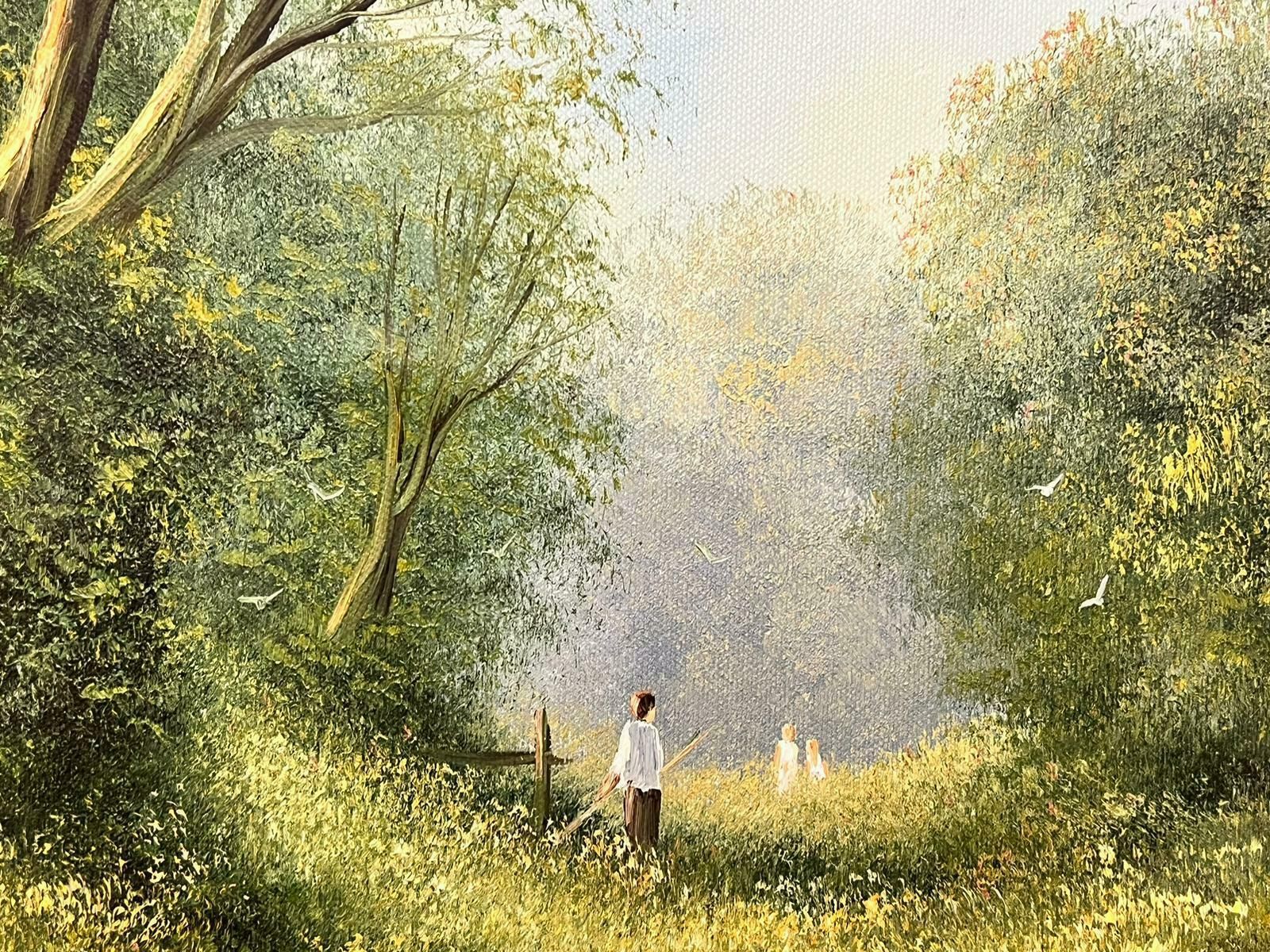 Les Parsonsplaying In The Hazy Summer Meadows Original British Impressionist Signed Oil photo for sale