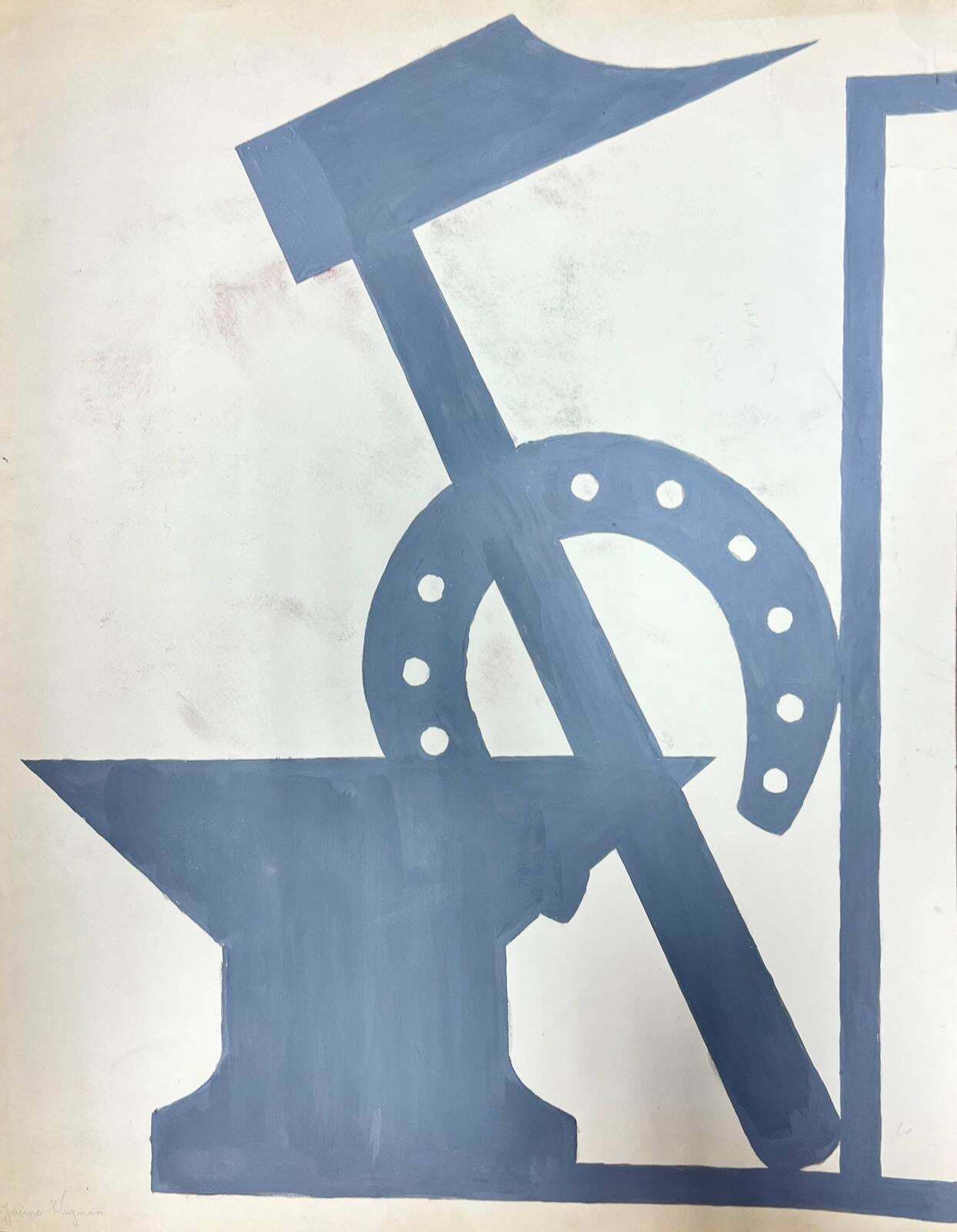 Josine Vignonmid Century French Illustration Of A Grey Abstract Hardware Utensils Sketch 1960's