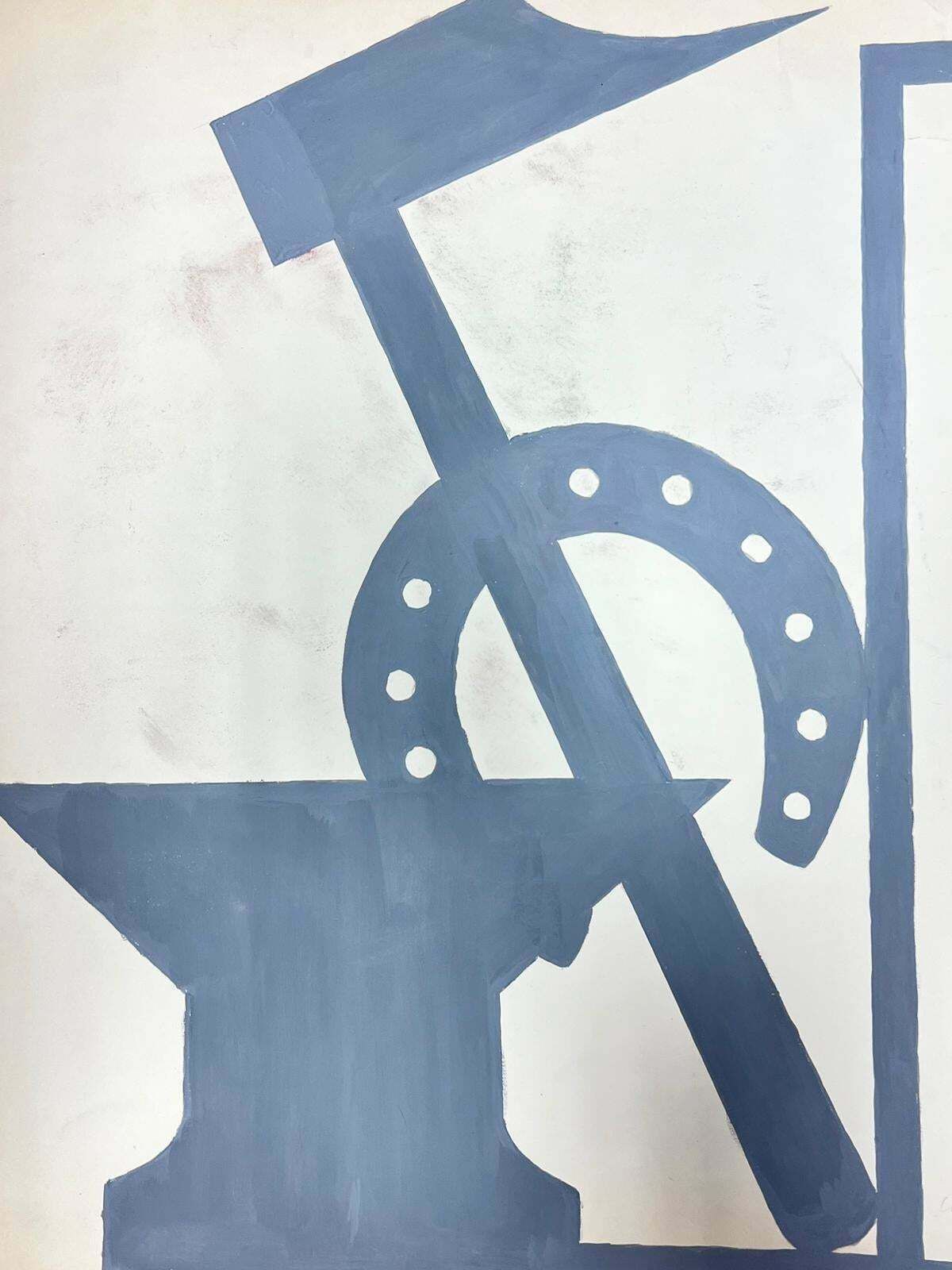 Josine Vignonmid Century French Illustration Of A Grey Abstract Hardware Utensils Sketch 1960's photo 382.0