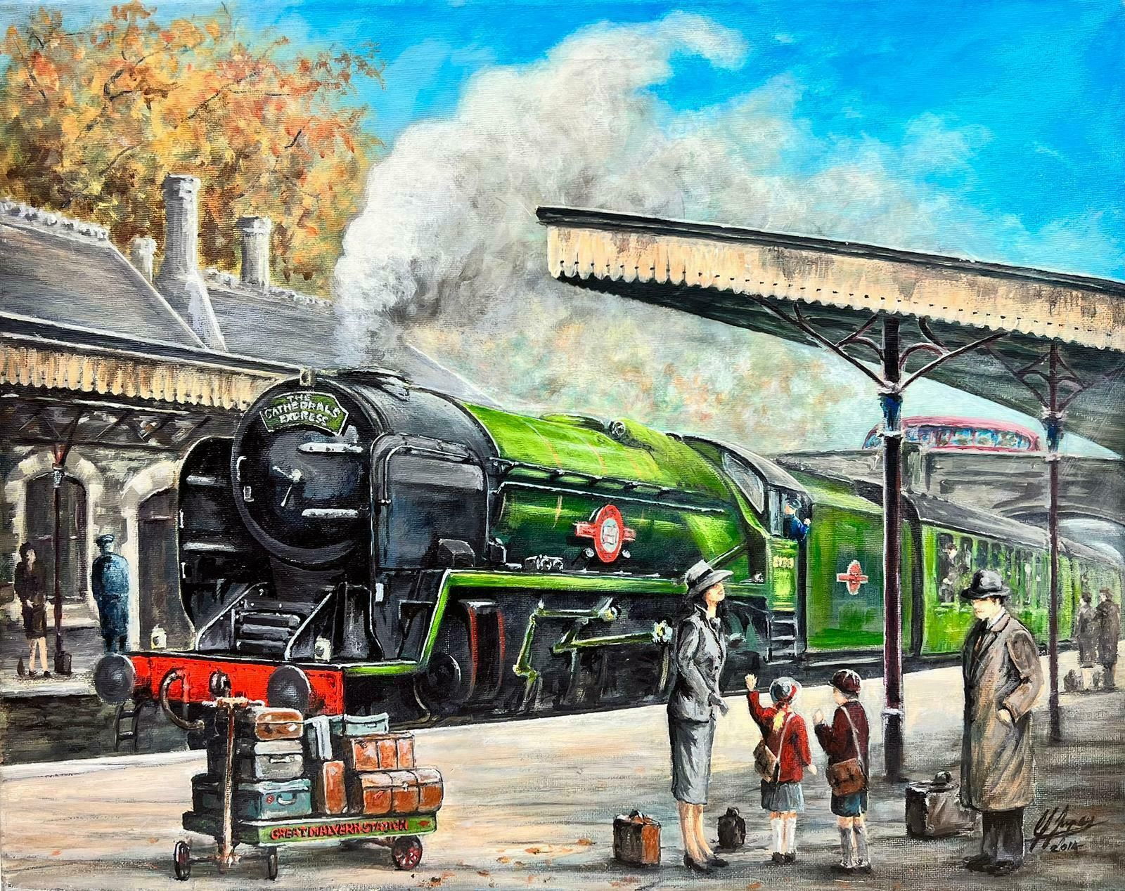 Colin Impeyvintage Nostalgic English Oil Painting Family At Steam Engine Train Station