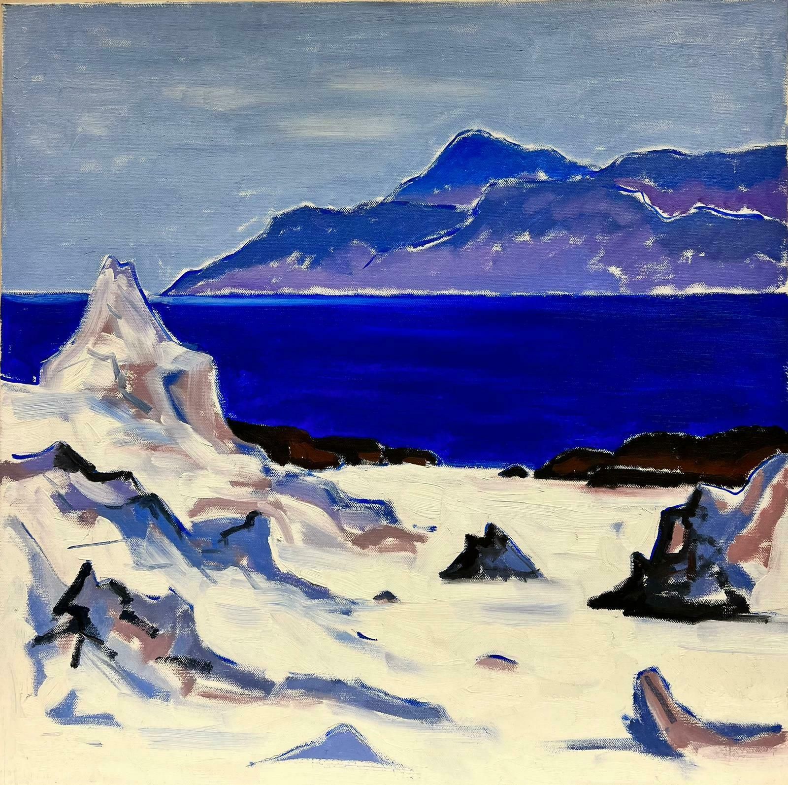 Scottish Schoolscottish Modernist Oil Painting On Canvas Iona Blue Seas Purple Highlands