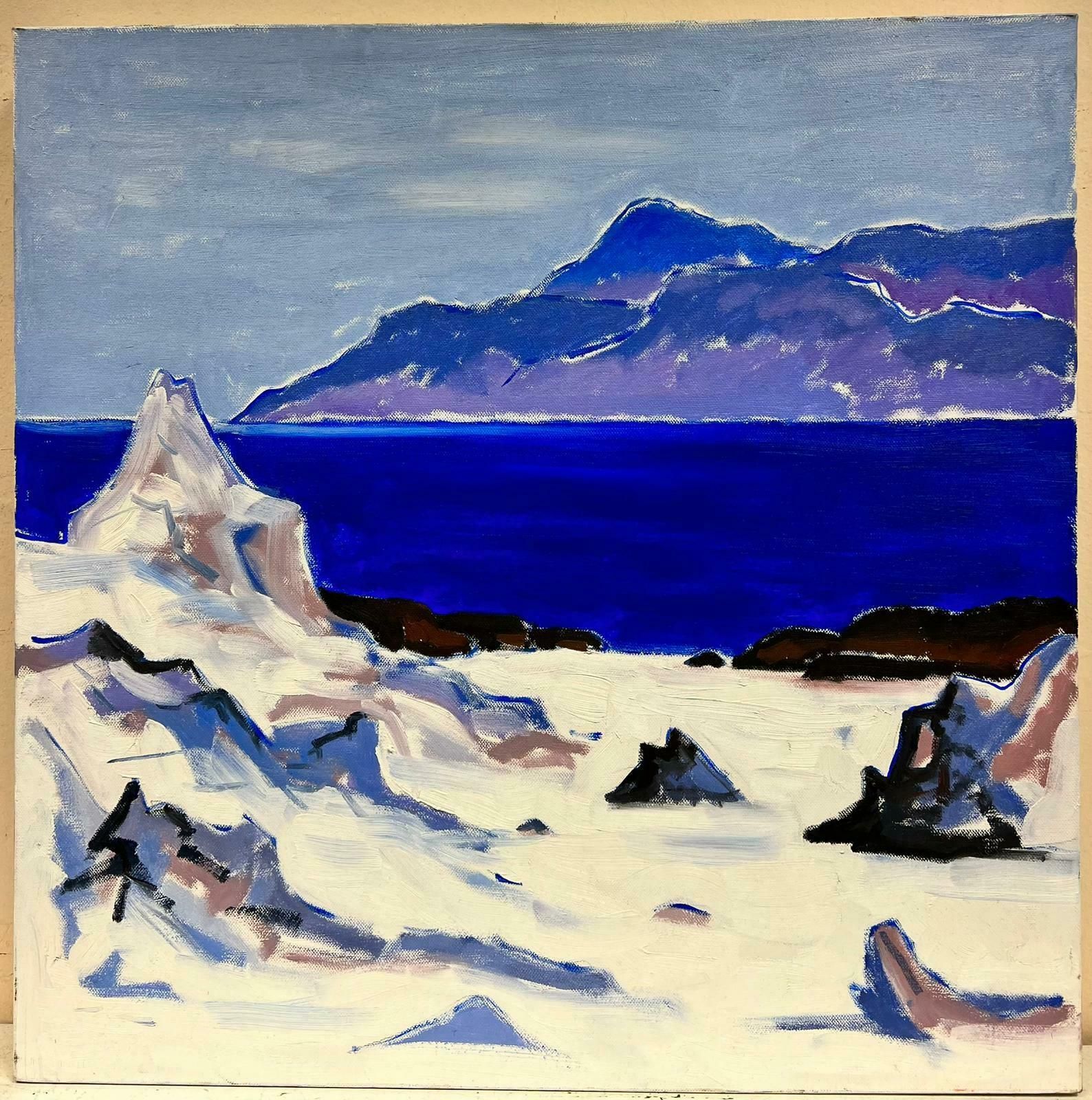 Scottish Schoolscottish Modernist Oil Painting On Canvas Iona Blue Seas Purple Highlands photo furniture