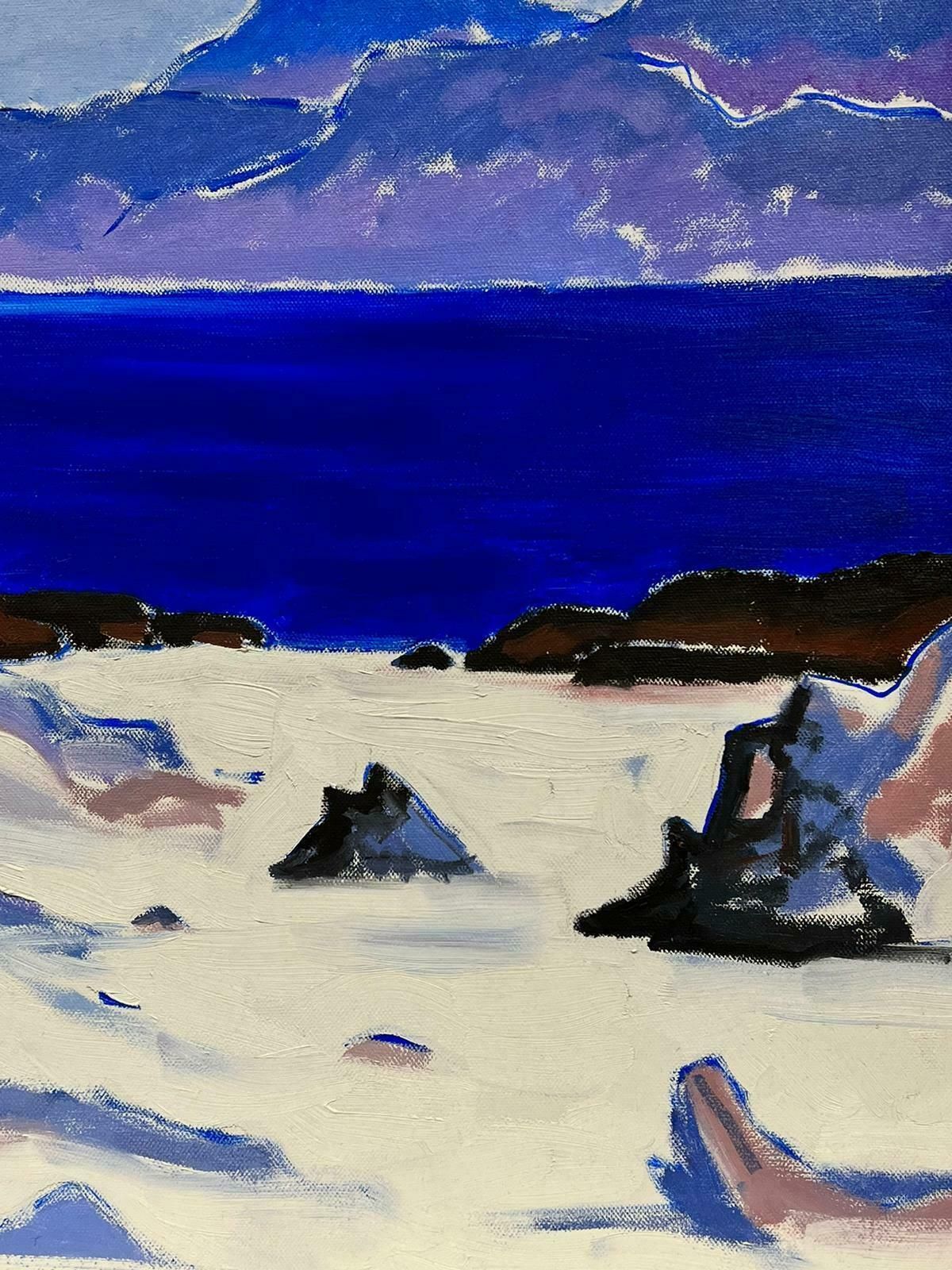 Scottish Schoolscottish Modernist Oil Painting On Canvas Iona Blue Seas Purple Highlands photo 1020.0