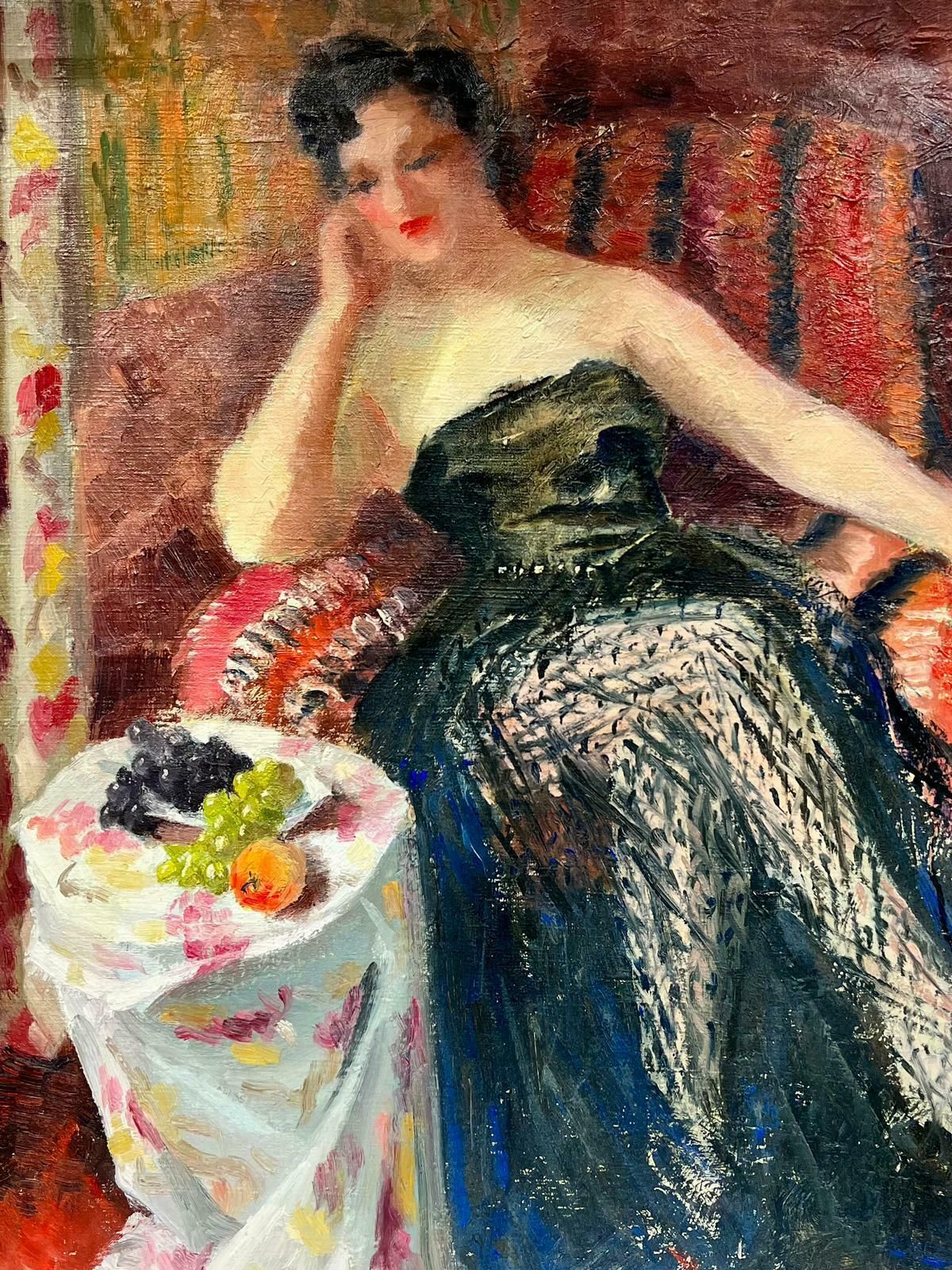 Josine Vignonelegant Lady In French Interior, 1960's French Post Impressionist Oil Painting1960's photo for sale