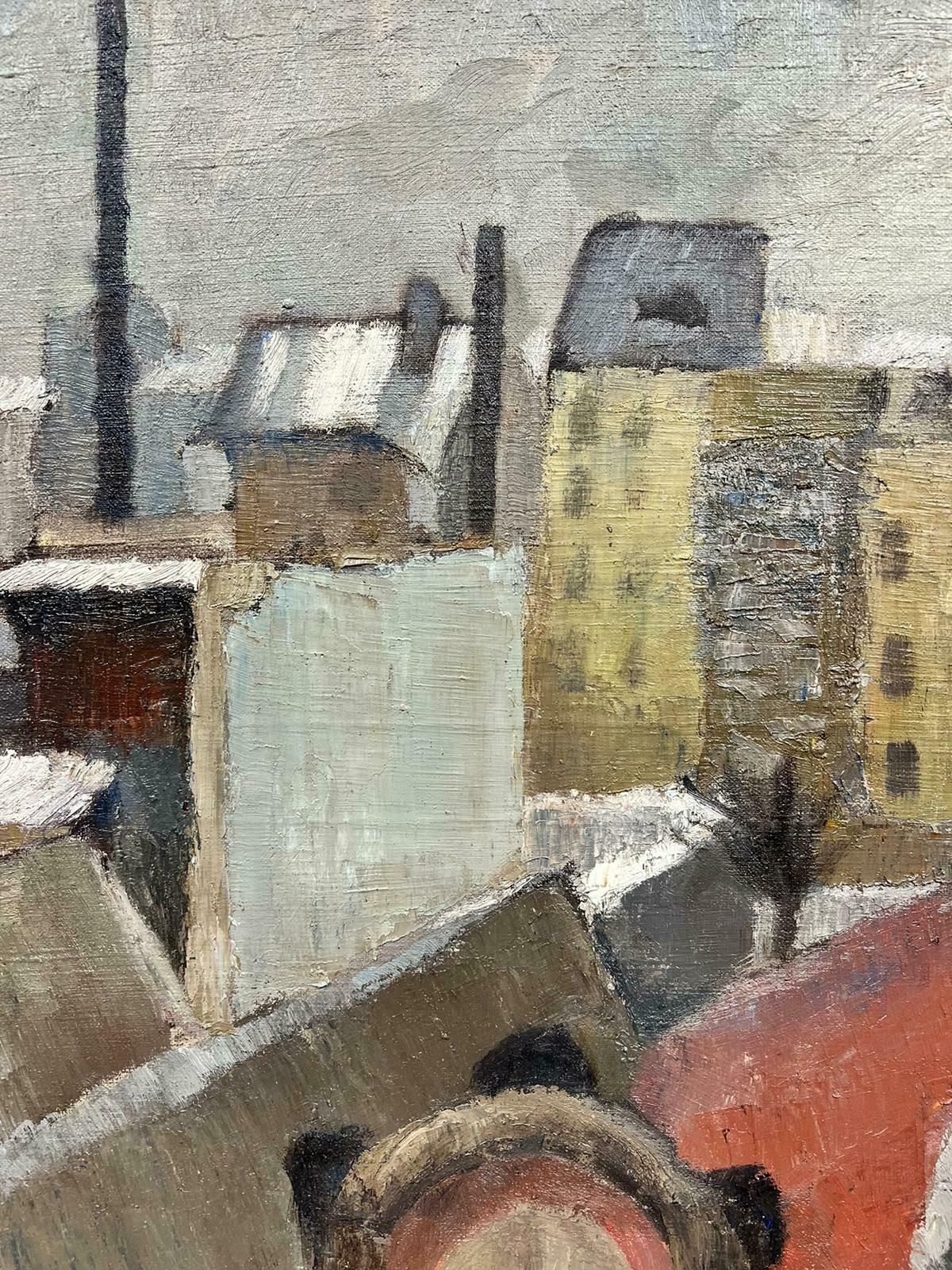 Josine Vignongrey Sky Roof Top Landscape Impressionist Thick Oil Impasto1960's photo for sale