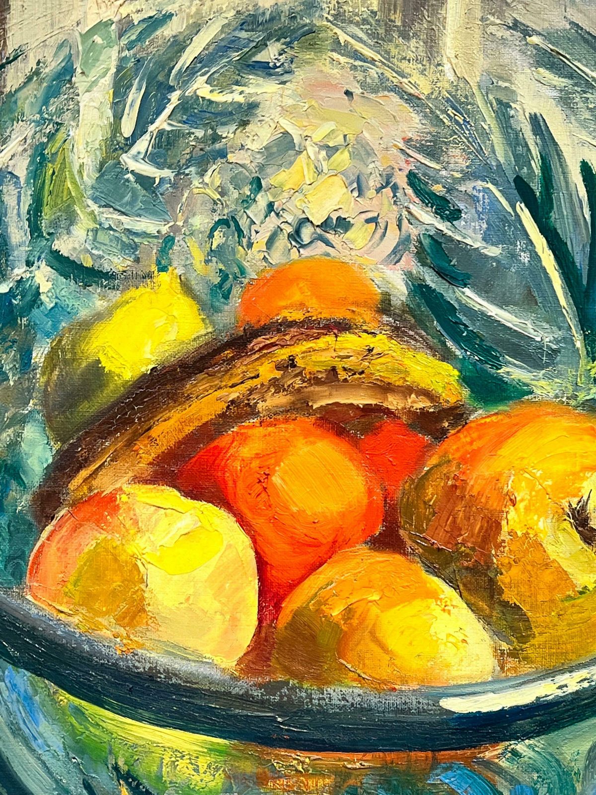 Josine Vignonhuge 1960's French Post Impressionist Signed Oil Fruit Bowl Interior Room1960's photo Art
