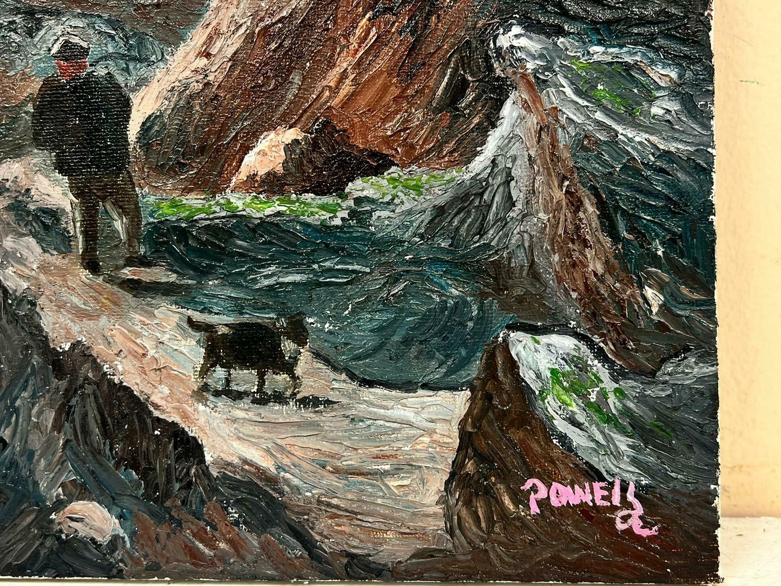 Ben Powellcontemporary British Oil Painting Man And His Dog Walking On The Rocks, Signed photo for sale