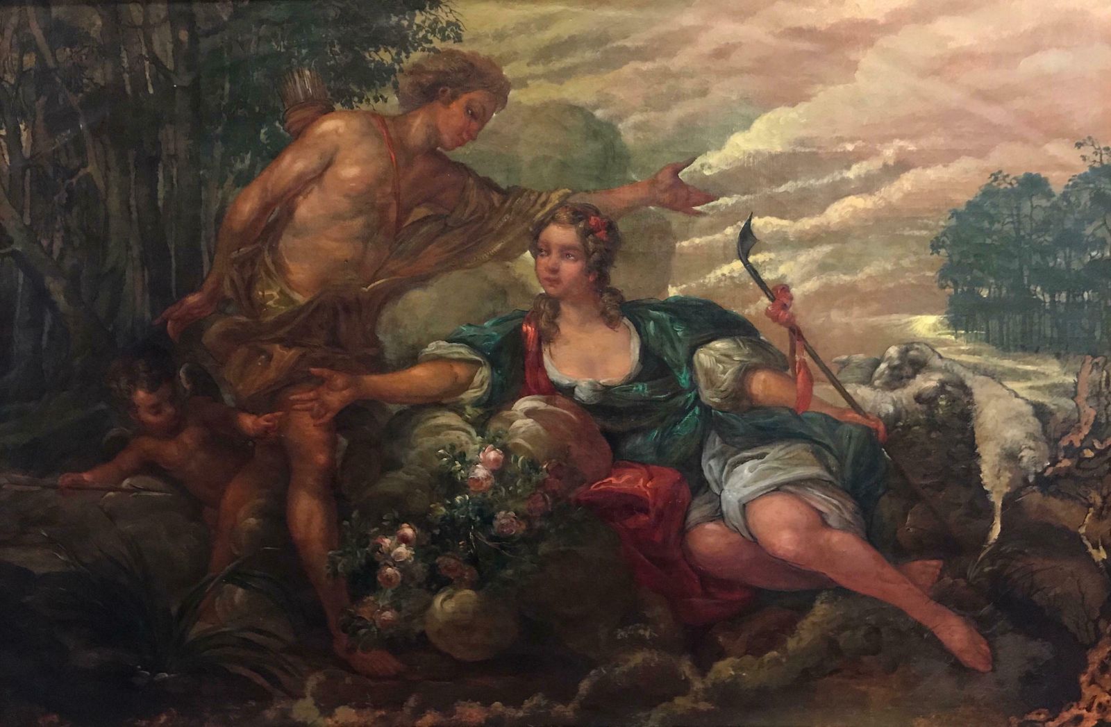 French Rococohuge Antique French Rococo Oil Painting Mythological Lovers In Landscapec.1890 photo furniture