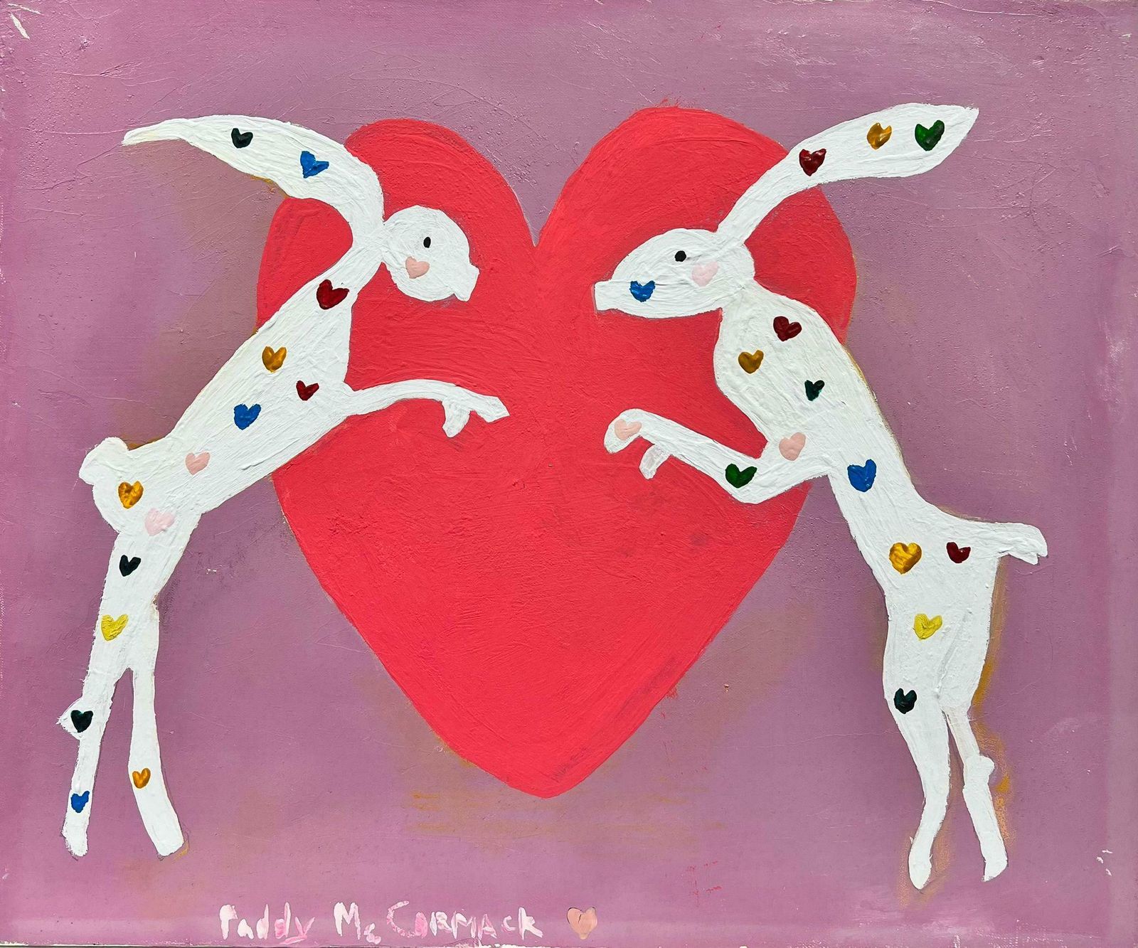 Irish Contemporarymarch Hares Colorful Irish Contemporary Abstract Painting Pair Of Heart Hares2022