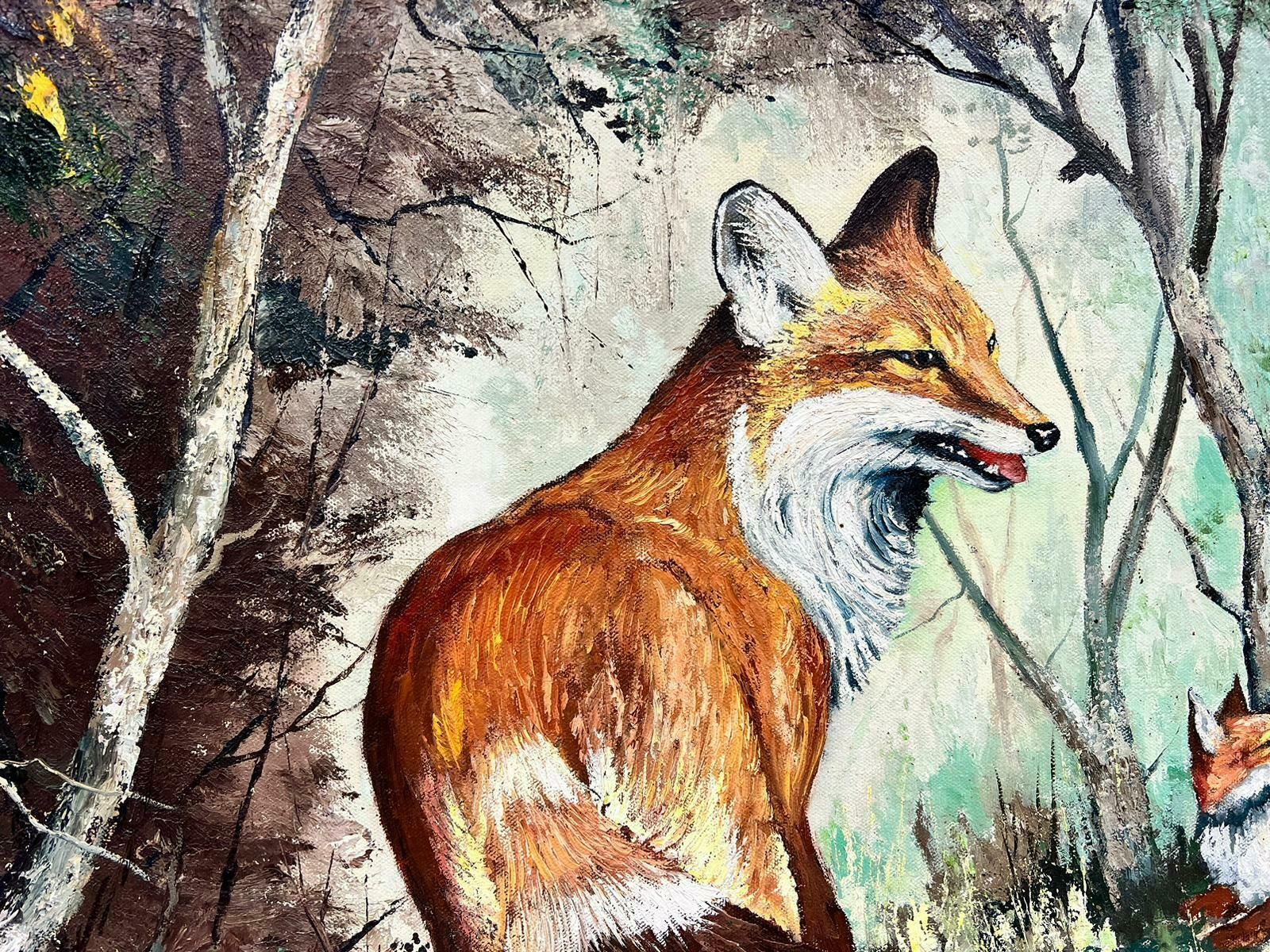 Alan Kingthe Fox And Cubs In Woodland Signed British Oil Painting20th Century photo for sale