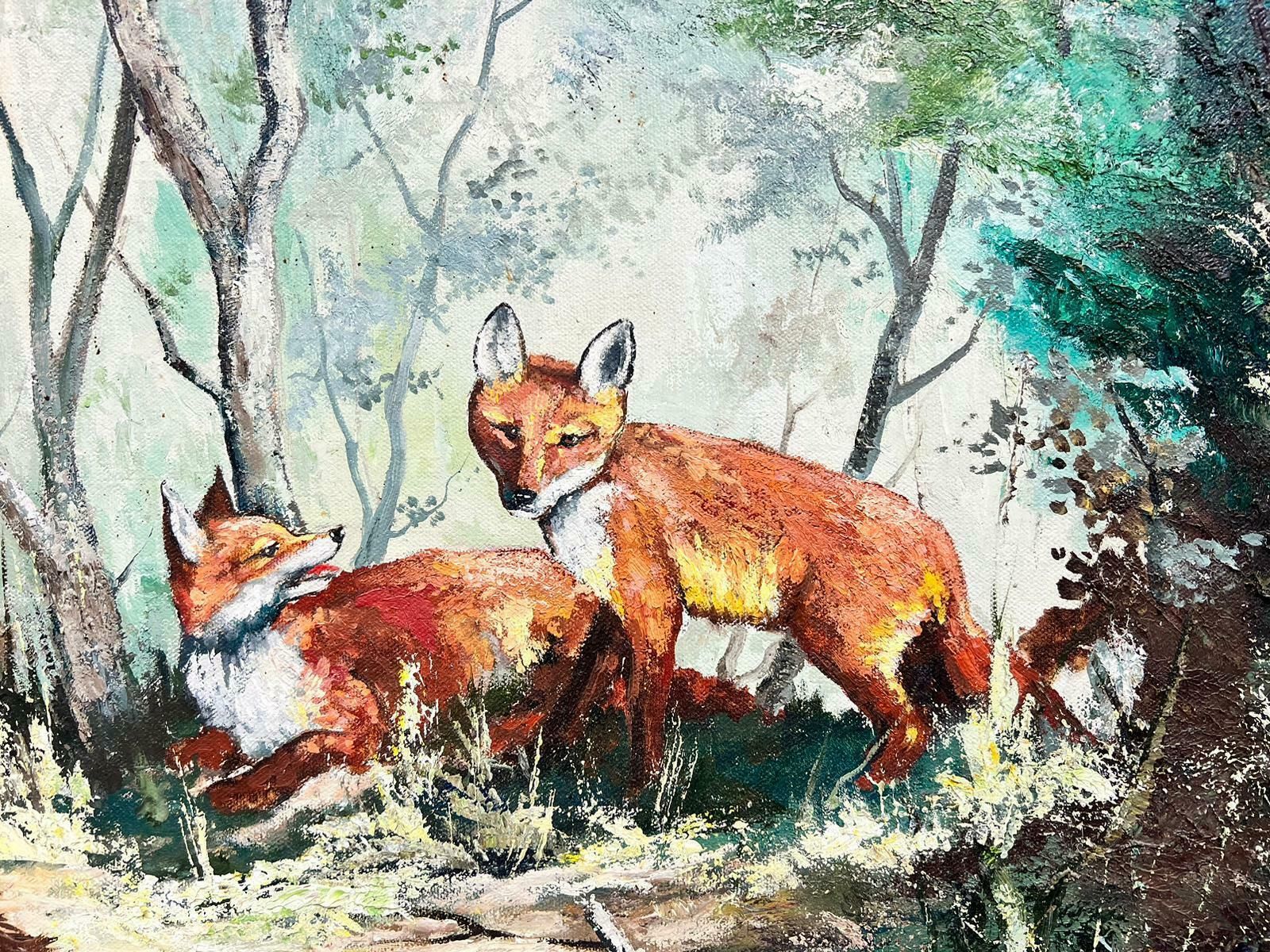 Alan Kingthe Fox And Cubs In Woodland Signed British Oil Painting20th Century photo vinterior